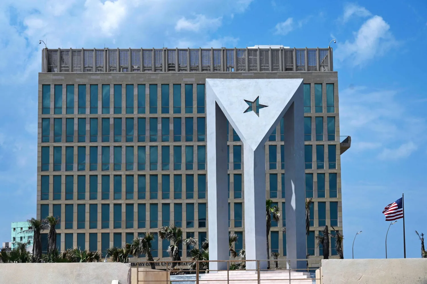 View of the US embassy in Havana, on March 18, 2024. (Photo by YAMIL LAGE / AFP)