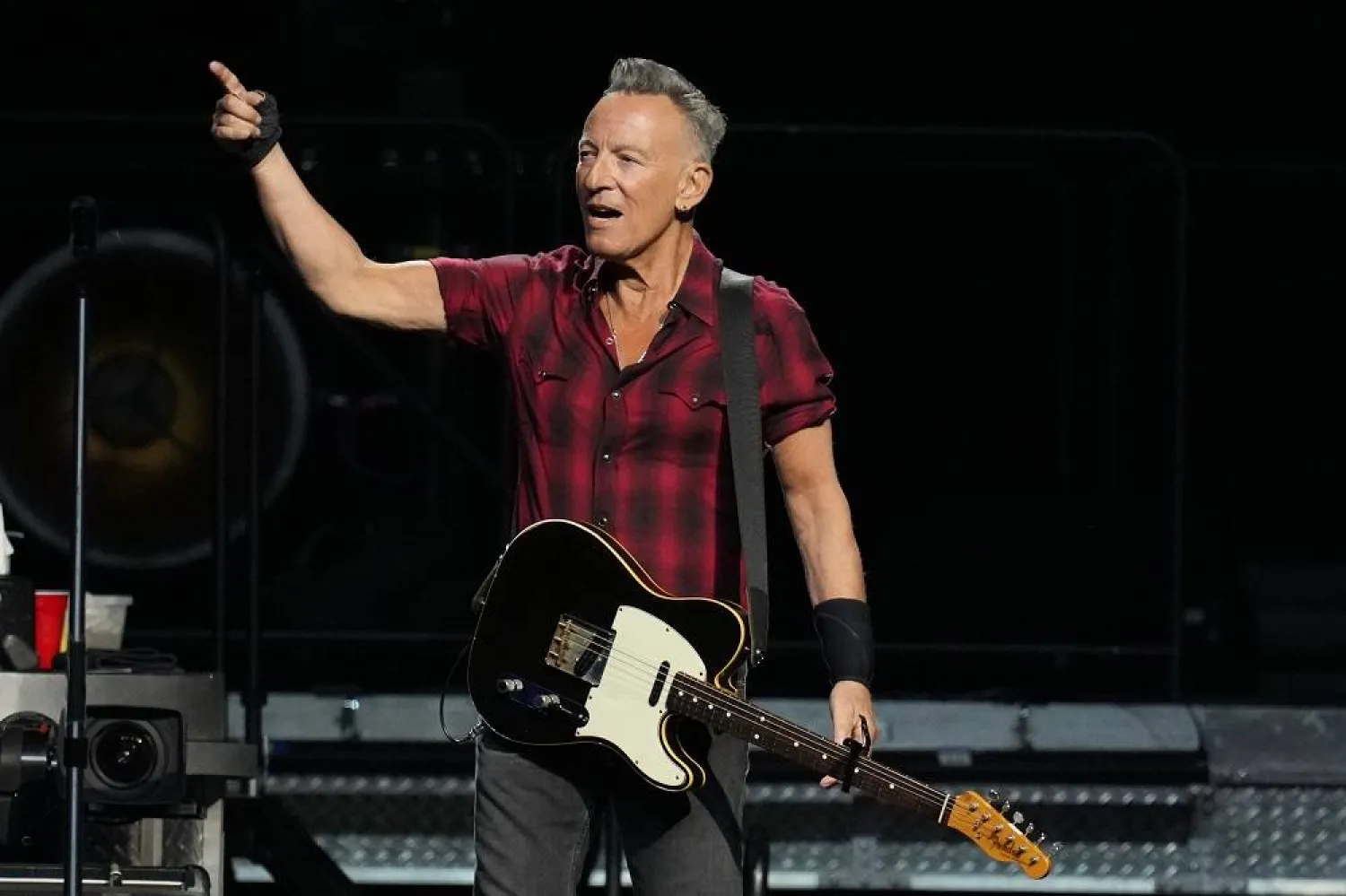 Bruce Springsteen shouts to the crowd on stage during his concert of Bruce Springsteen and The E Street Band World Tour 2024 performance Tuesday, March 19, 2024, in Phoenix. (AP)