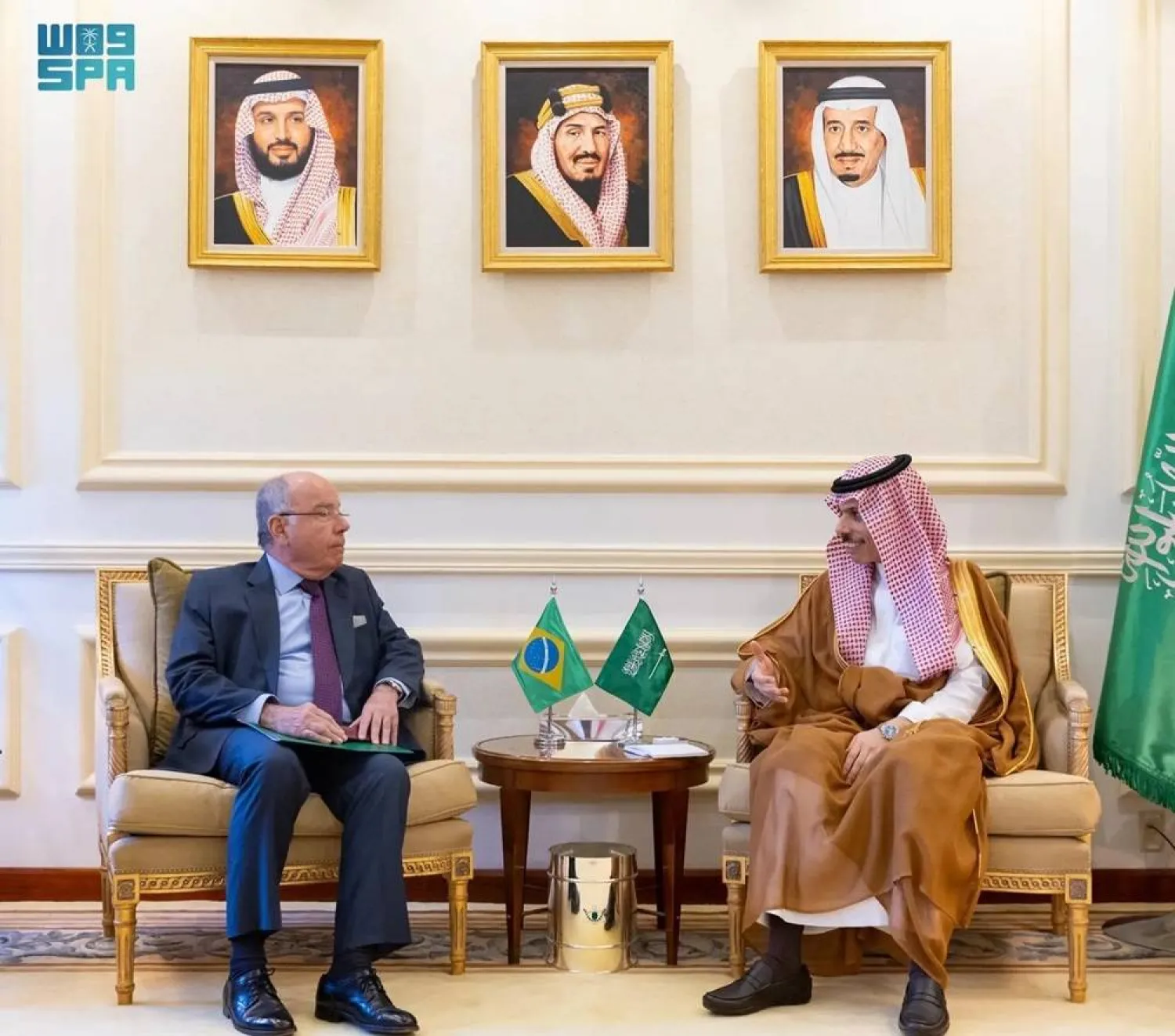 Saudi Foreign Minister Prince Faisal bin Farhan bin Abdullah meets with his Brazilian counterpart Mauro Vieira in Jeddah on Wednesday. (SPA) 