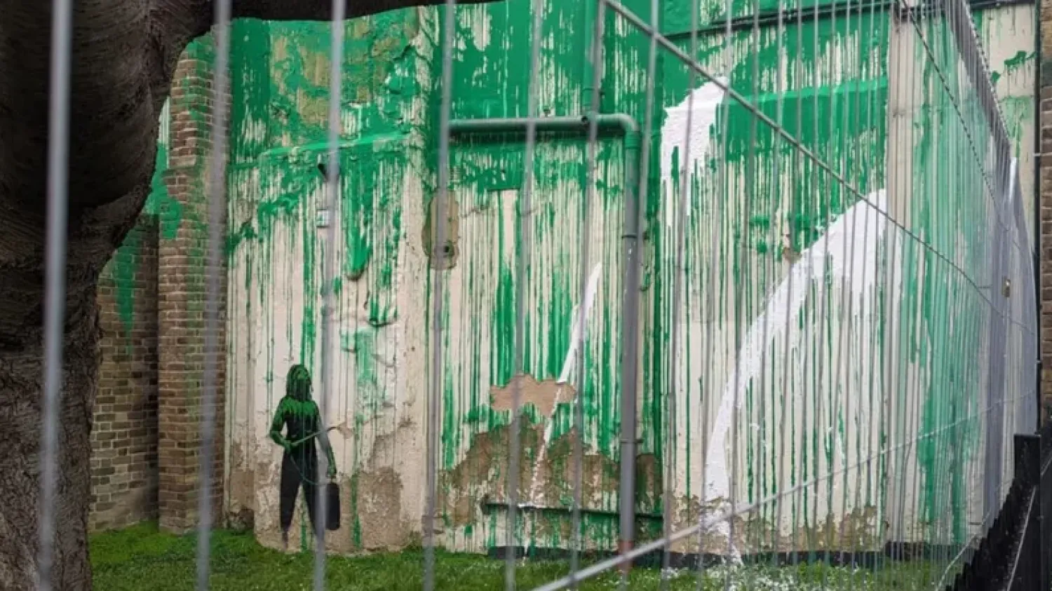 The damage to the Banksy mural on the side of a residential building on Hornsey Road in Finsbury Park. Photograph: Victoria Jones/PA
