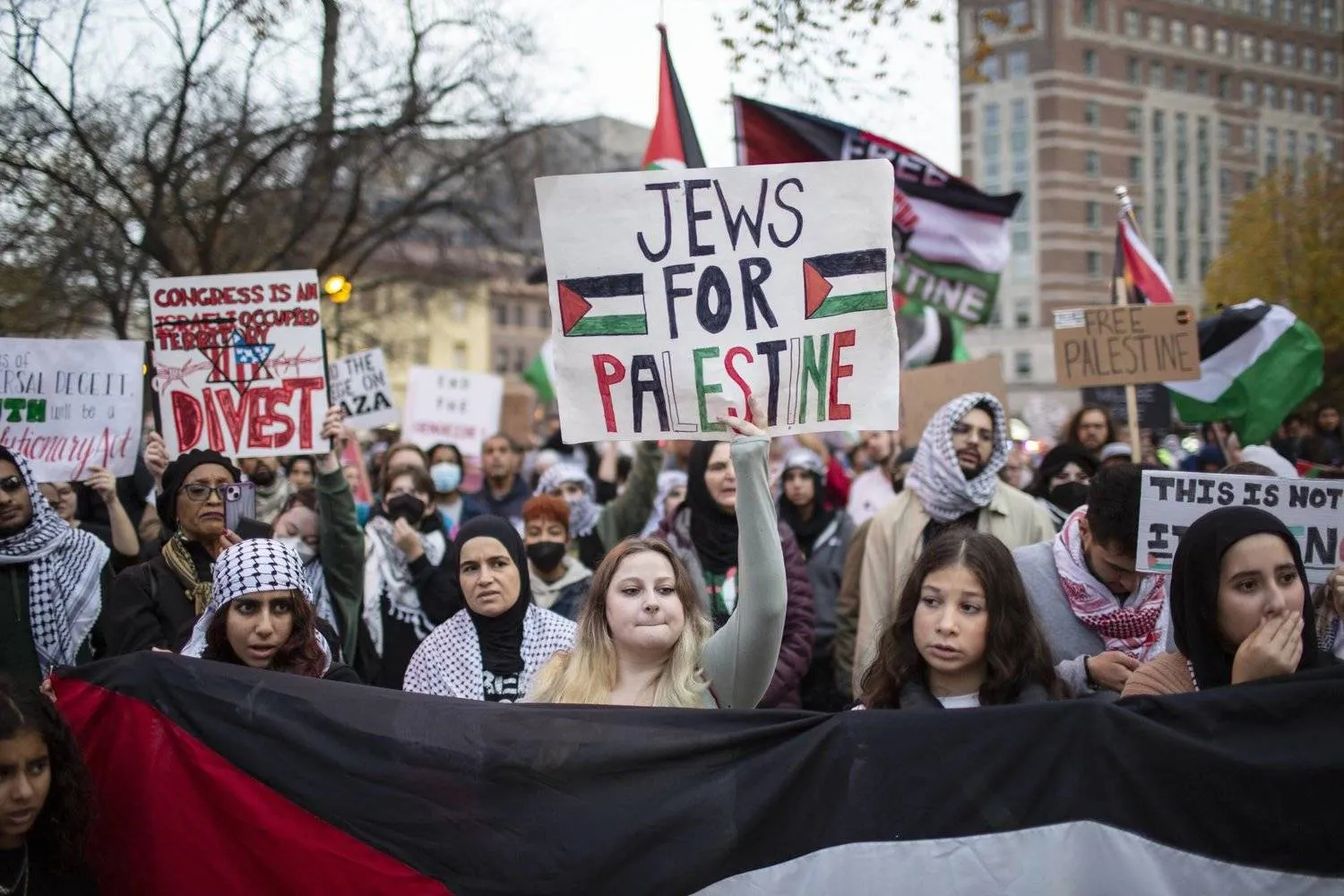 جانب من مظاهرة داعمة للفلسطينيين في واشنطن 2 ديسمبر (د.ب.أ)