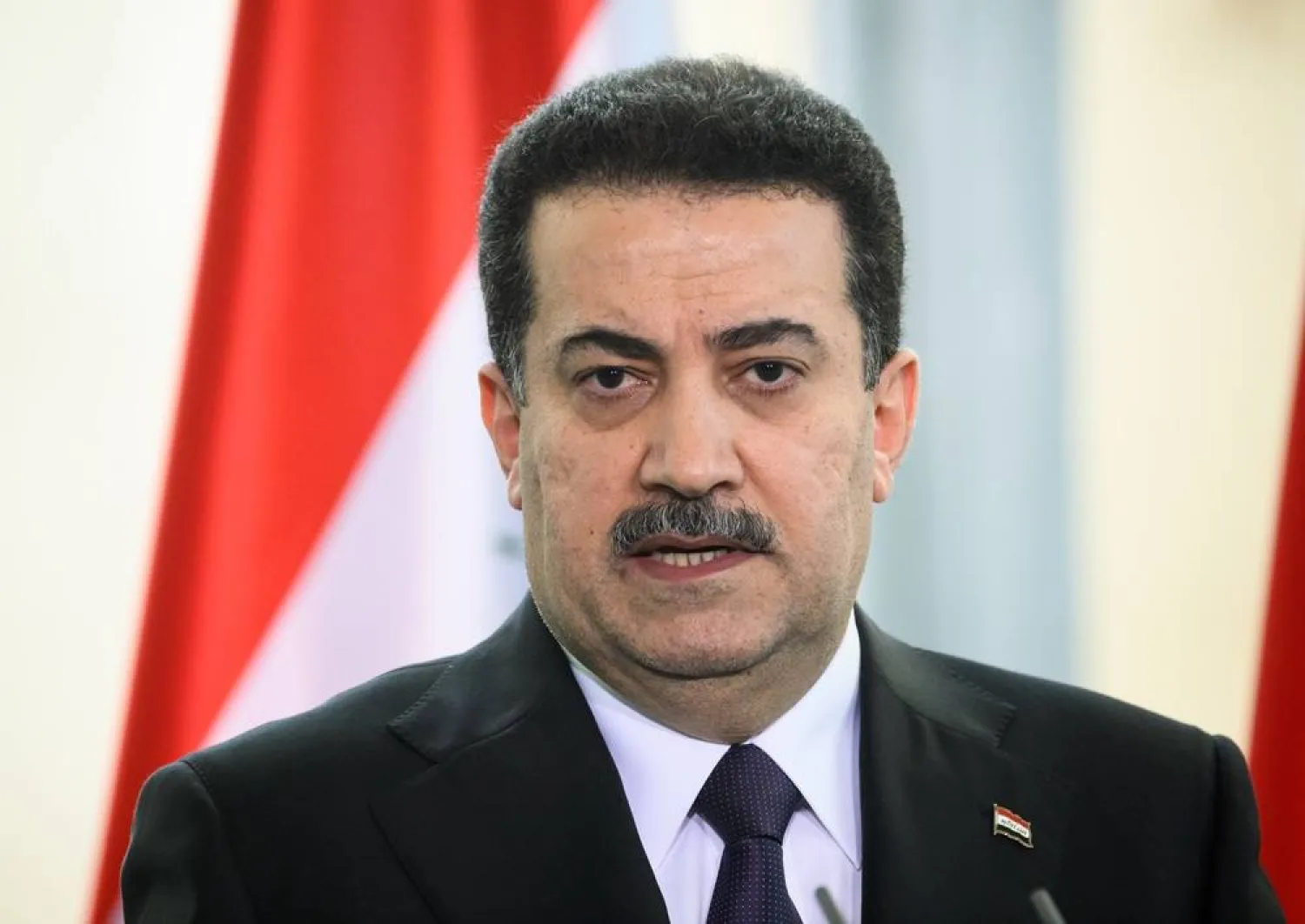 13 January 2023, Berlin: Iraqi Prime Minister Mohammed Shia Al-Sudani speaks during a press conference. (dpa)