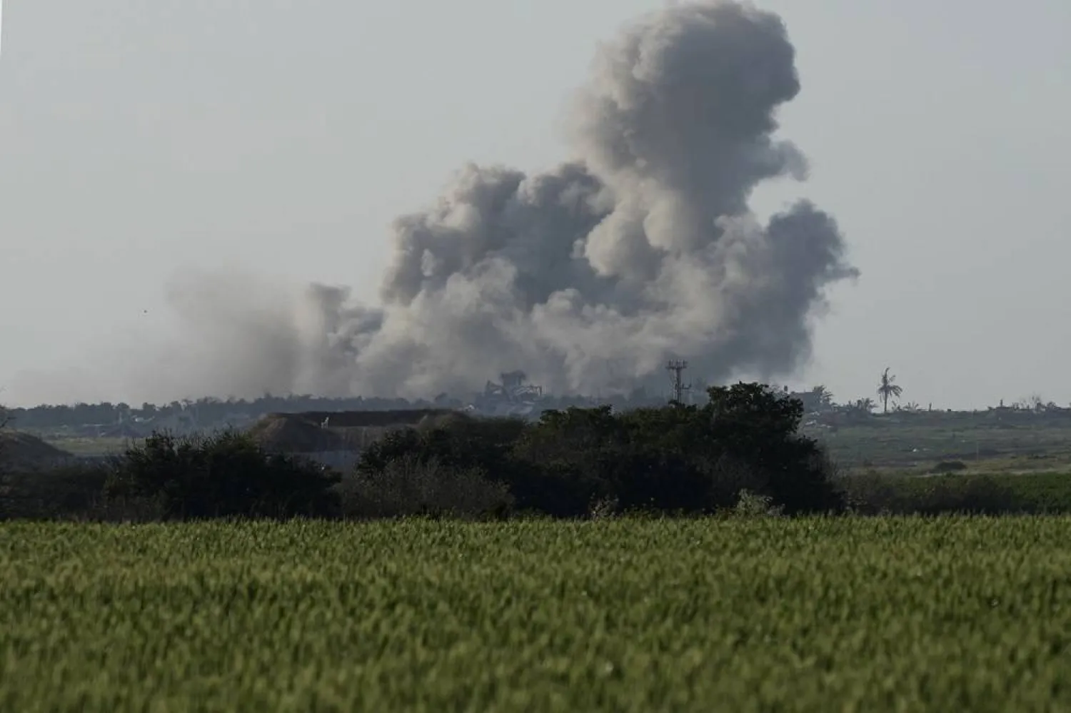  Smoke from Israeli bombardment of the Gaza Strip is seen from southern Israel, Friday, March 22, 2024. (AP)