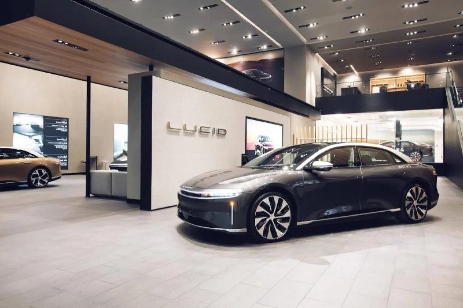 Vehicles from luxury electric carmaker Lucid. Asharq Al-Awsat
