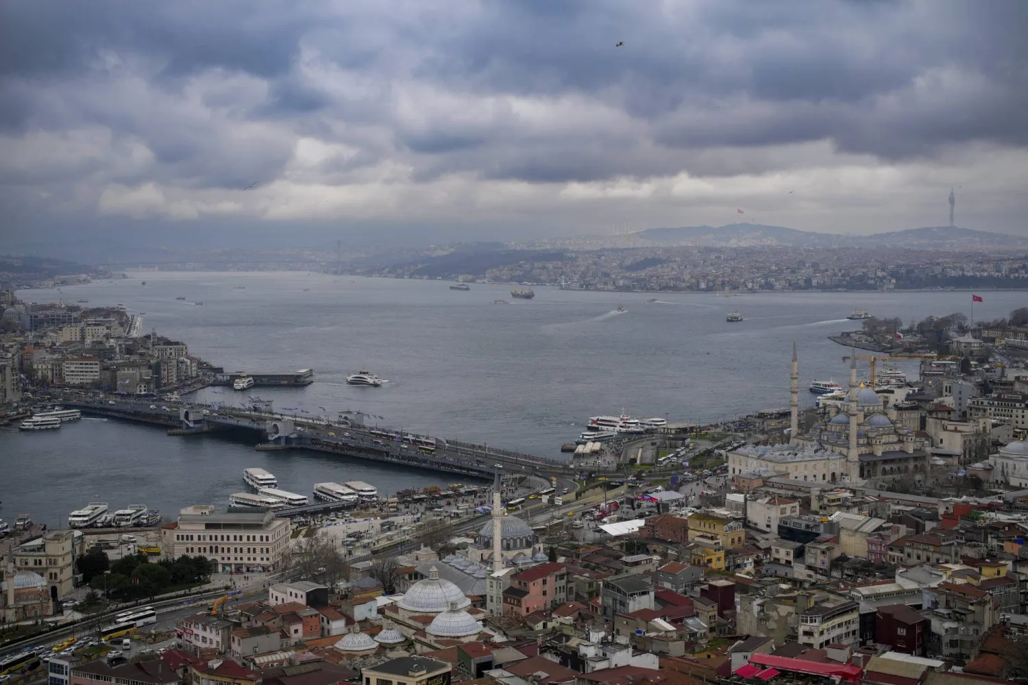 Ferries cross the Bosphorus, in Istanbul, Wednesday, March 6, 2024. (AP Photo/Emrah Gurel)