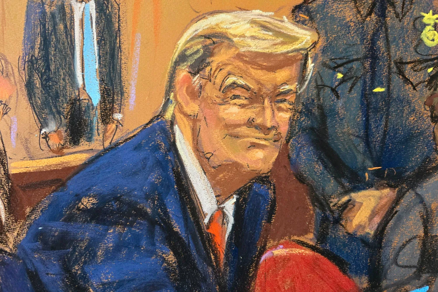 رسم فني لترمب في قاعة محكمة مانهاتن بنيويورك الاثنين (رويترز)