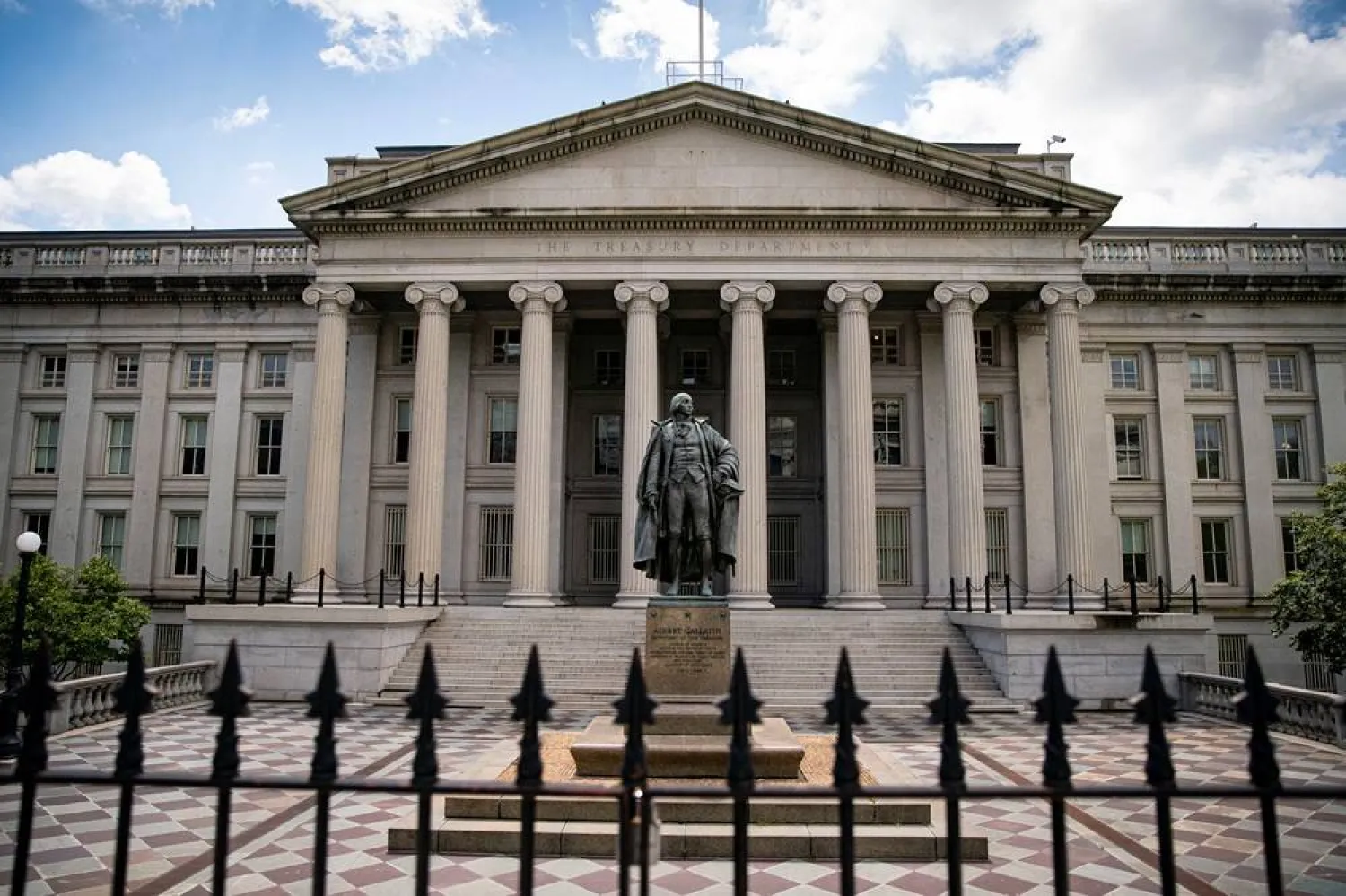 A statue of former Sen. Albert Gallatin stands at the Treasury Department in Washington, US, April 25, 2021. (Reuters) 