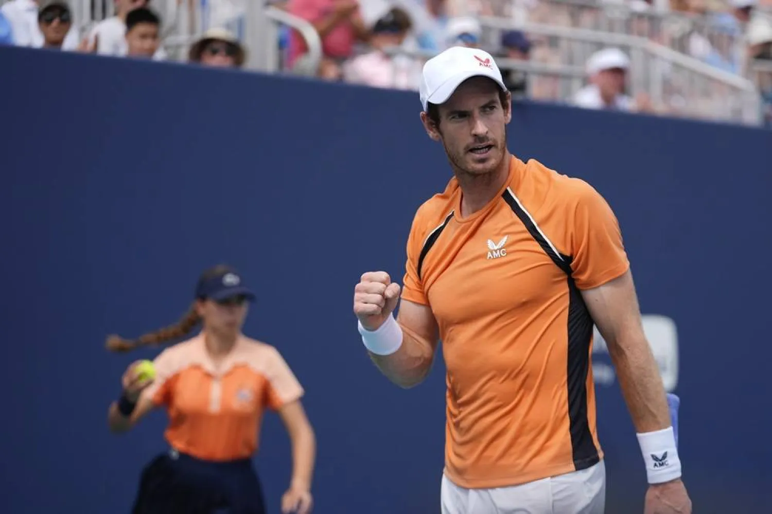  Andy Murray, of Great Britain, celebrates winning a game against Tomas Machac, of Czech Republic, in their men's third round match at the Miami Open tennis tournament, Sunday, March 24, 2024, in Miami Gardens, Fla. (AP)