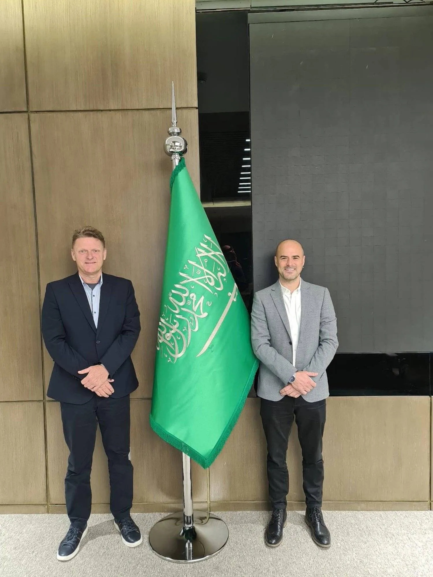 JMN partners, Jesper Schertiger (left) and Robin Shelly, at the Saudi Ministry of Investment (Asharq Al-Awsat)