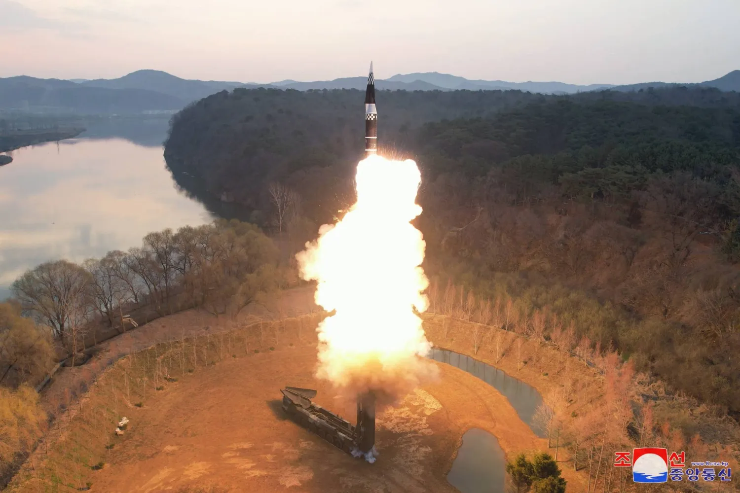A photo released by the official North Korean Central News Agency (KCNA) shows the test-fire of Hwasongpho-16B at an undisclosed location in North Korea, 02 April 2024 (issued 03 April 2024). EPA/KCNA