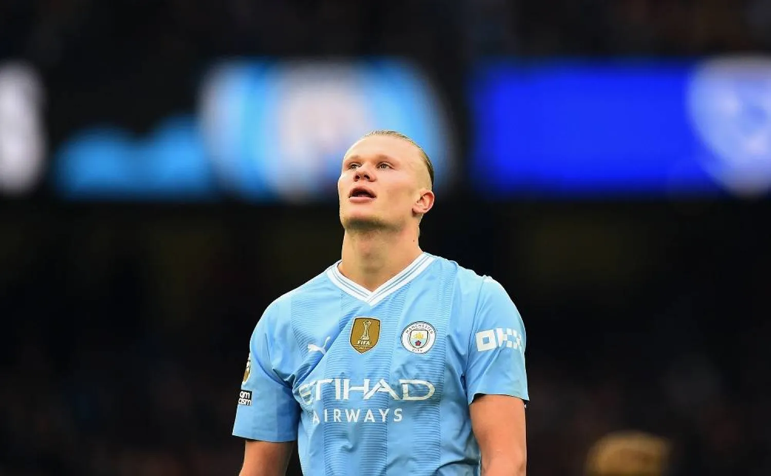 Manchester City's Erling Haaland looks on after the English Premier League match between Manchester City and Arsenal in Manchester, Britain, 31 March 2024. (EPA)