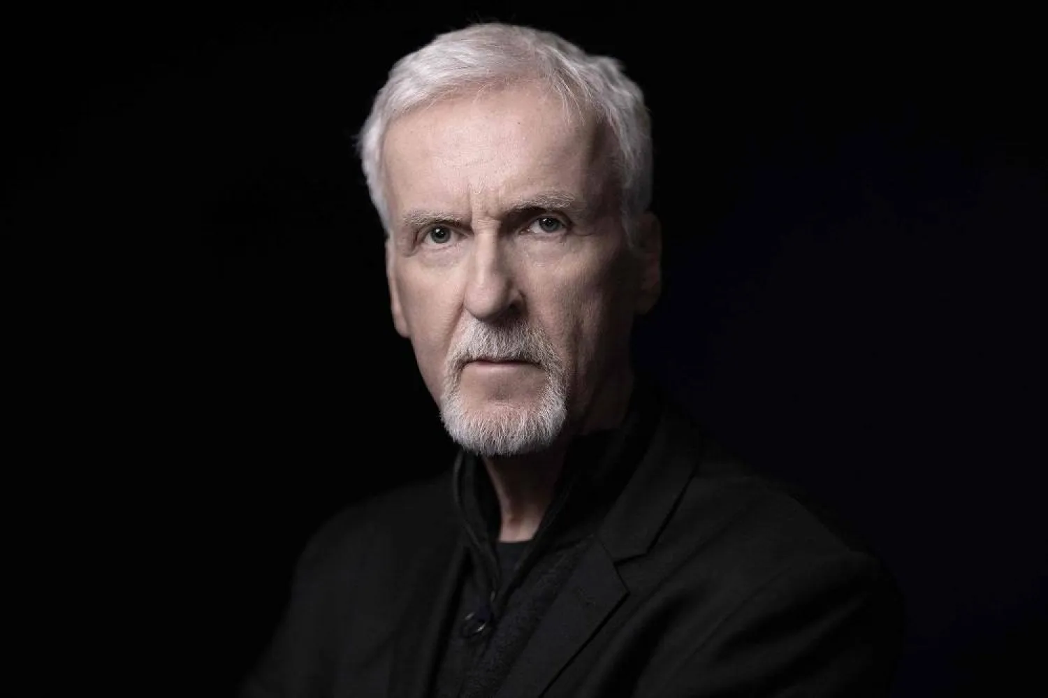 Canadian filmmaker James Cameron, poses during a photo session in Paris ahead of the opening of the exhibition entitled "The Art of James Cameron" at the Cinematheque Francaise, on April 3, 2024. (AFP)