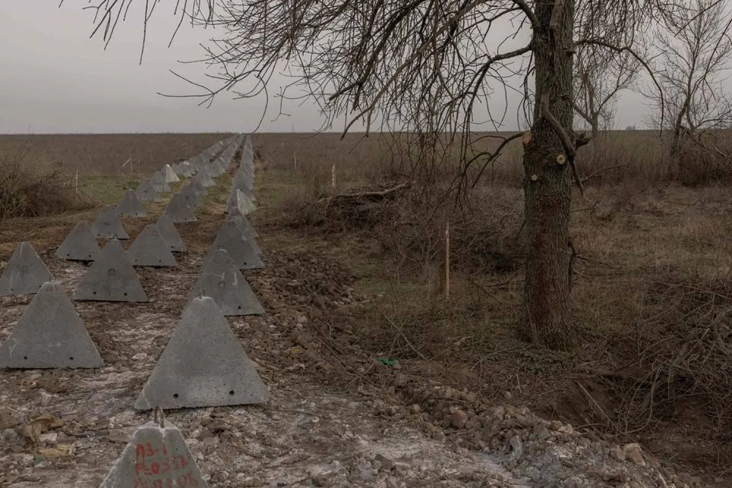 This photograph taken on April 2, 2024, shows "dragon's teeth" fortifications near the town of Chasiv Yar, Donetsk region, amid Russia's invasion on Ukraine. (AFP)