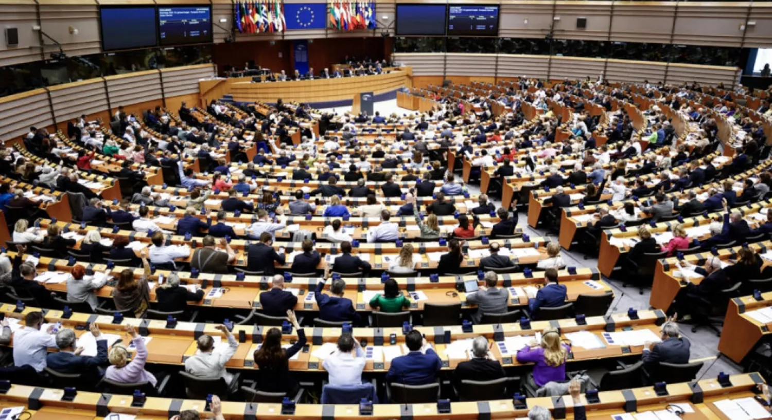 Members of the European parliament during a plenary mini-session in Brussels on April 11, 2024. © Kenzo Tribouillard, AFP
