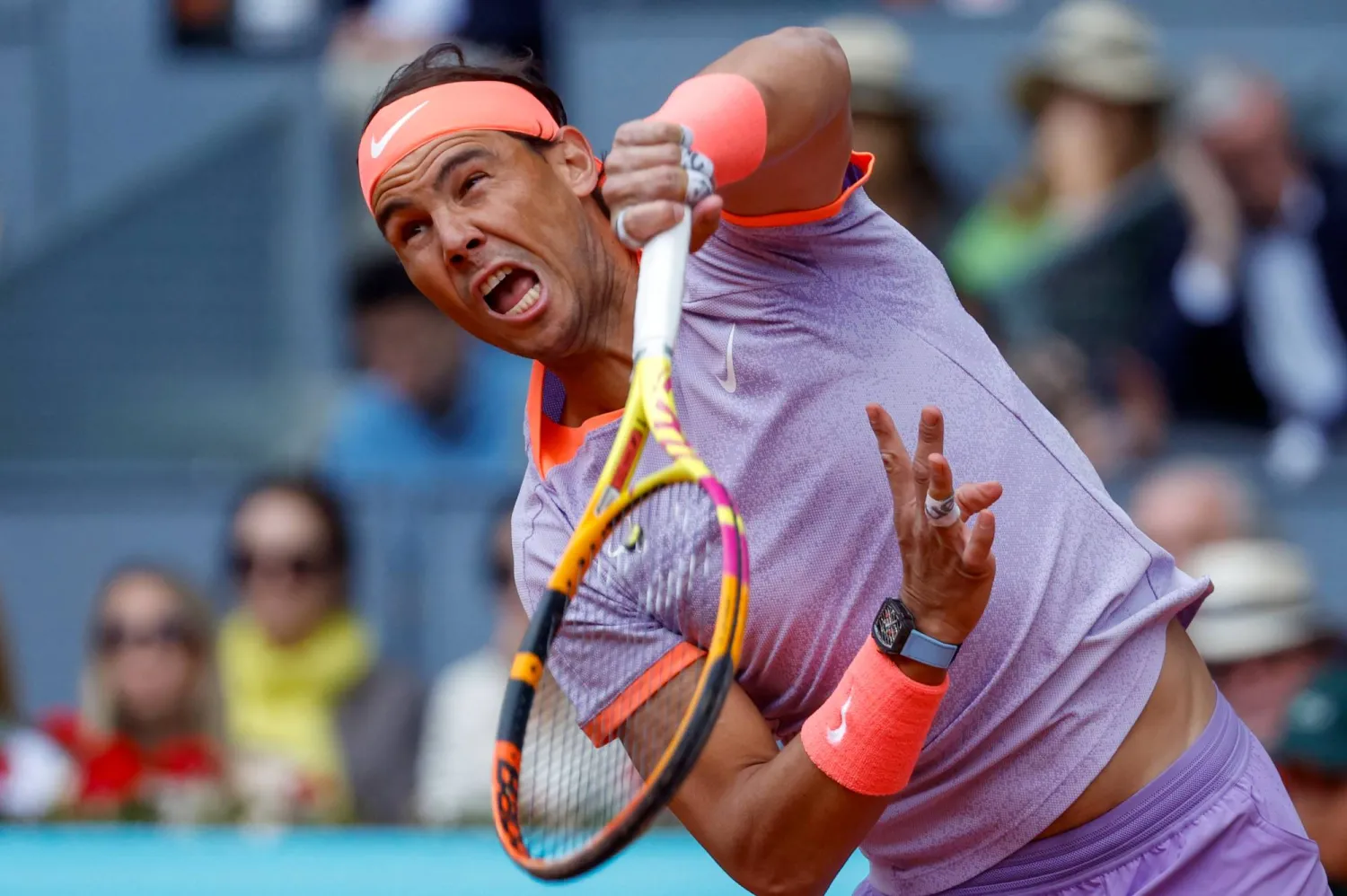 نادال خلال مواجهته بلانش ضمن منافسات بطولة مدريد المفتوحة للتنس (إ.ب.أ)