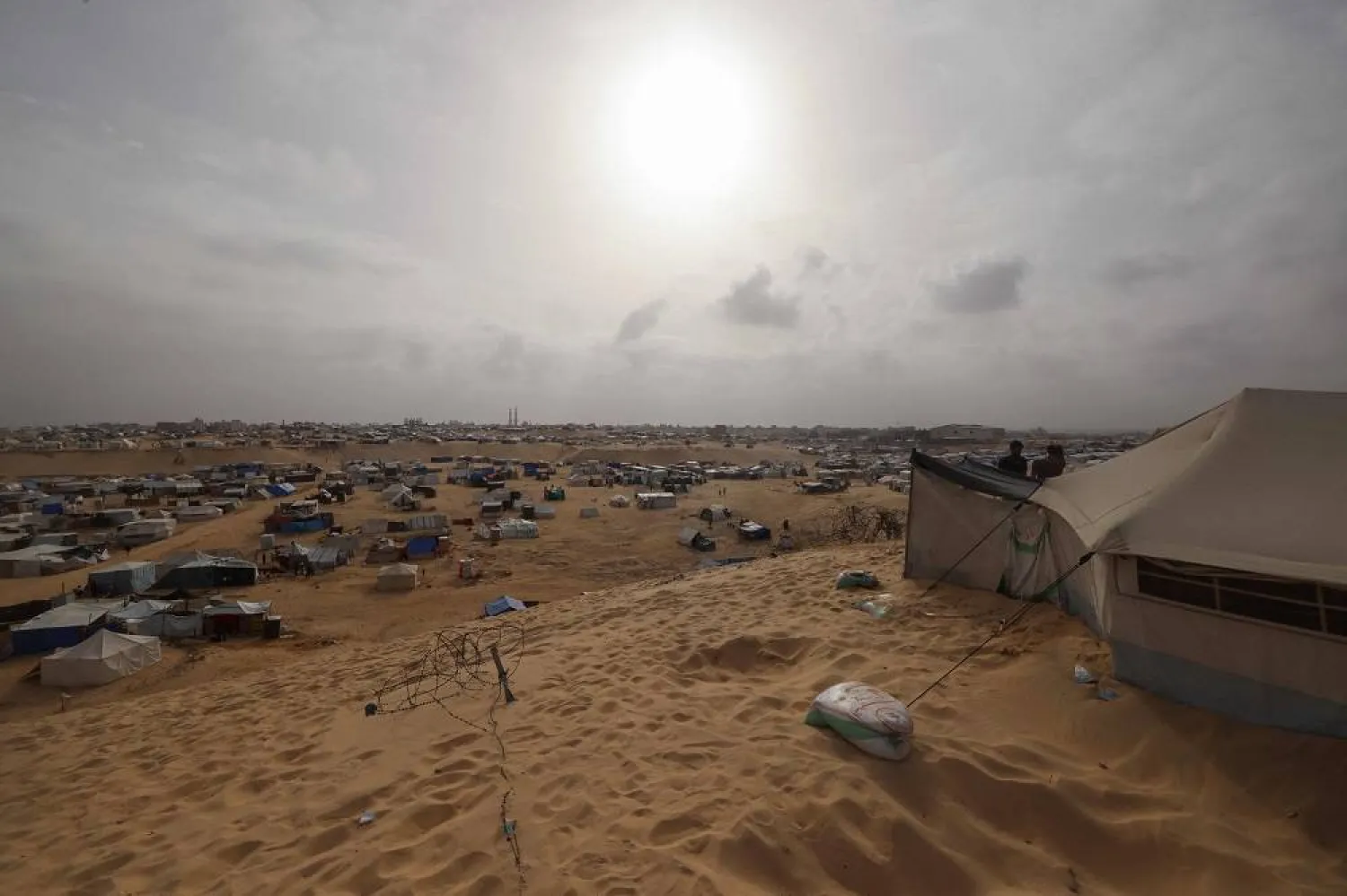A picture shows a view of a camp for displaced Palestinians in Rafah in the southern Gaza Strip on April 26, 2024 amid the ongoing conflict between Israel and Hamas. (AFP)