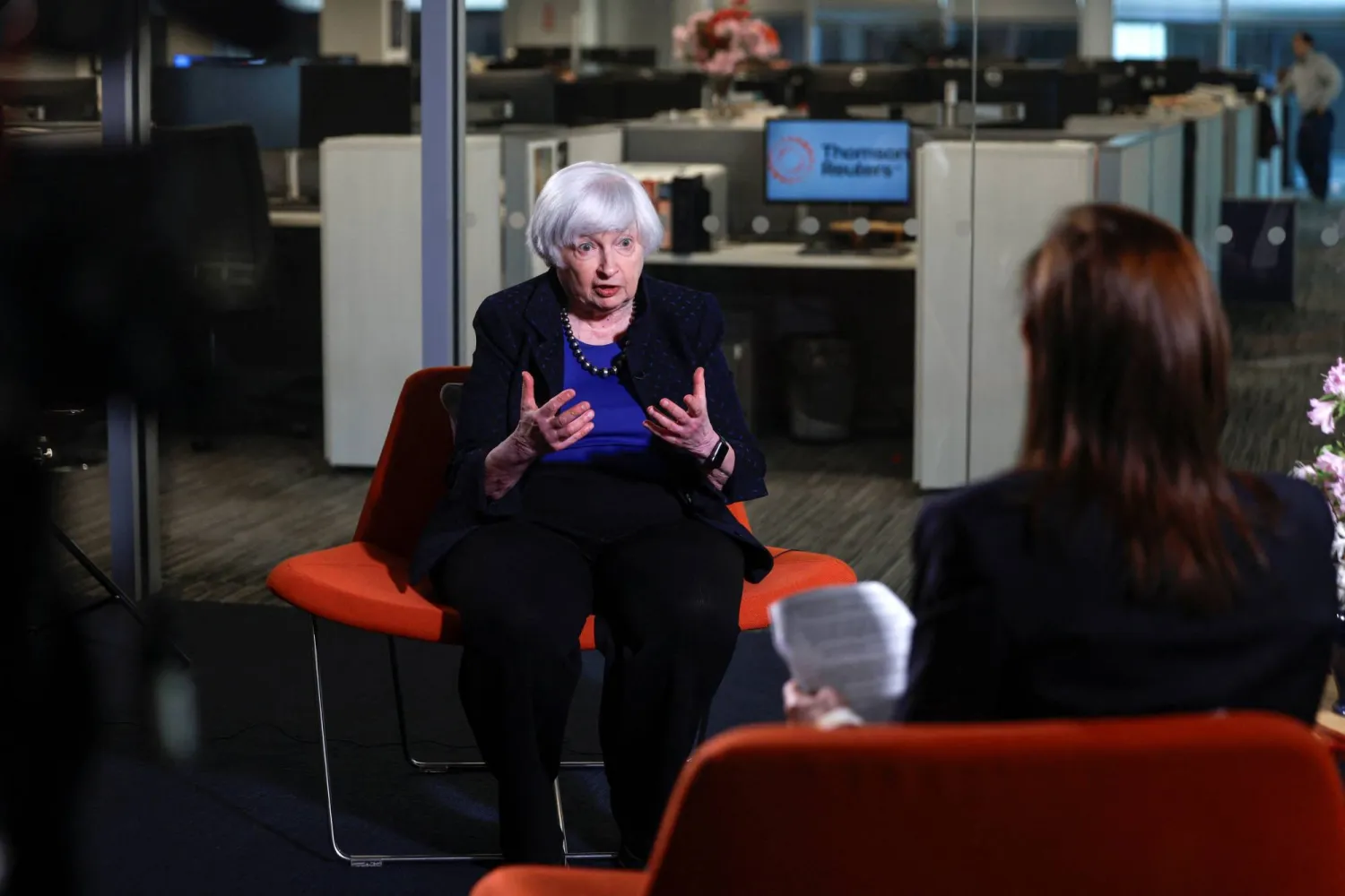 وزيرة الخزانة الأميركية جانيت يلين خلال حوار مع «رويترز» مساء الخميس (رويترز)