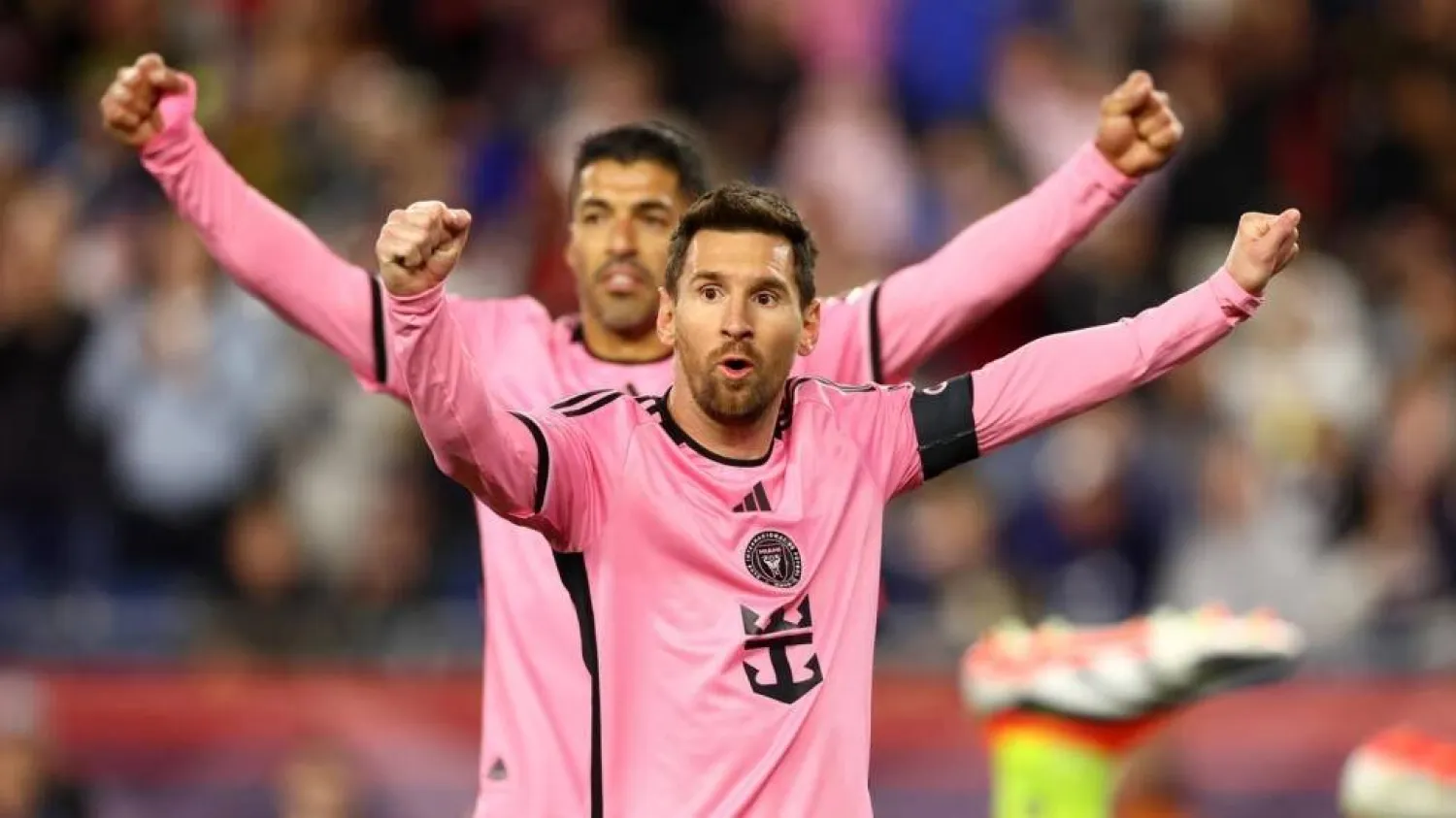 Lionel Messi and Luis Suárez of Inter Miami were on the scoresheet in a 4-1 win at the New England Revolution on Saturday. Maddie Meyer / GETTY IMAGES NORTH AMERICA/AFP
