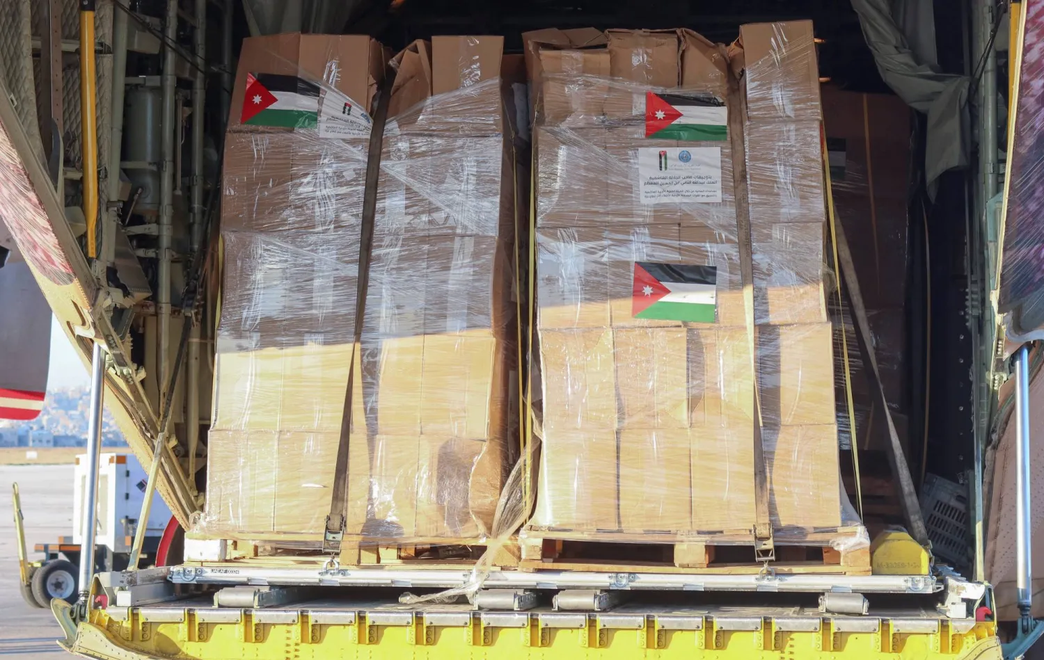 مساعدات أردنية مخصصة لقطاع غزة (رويترز)