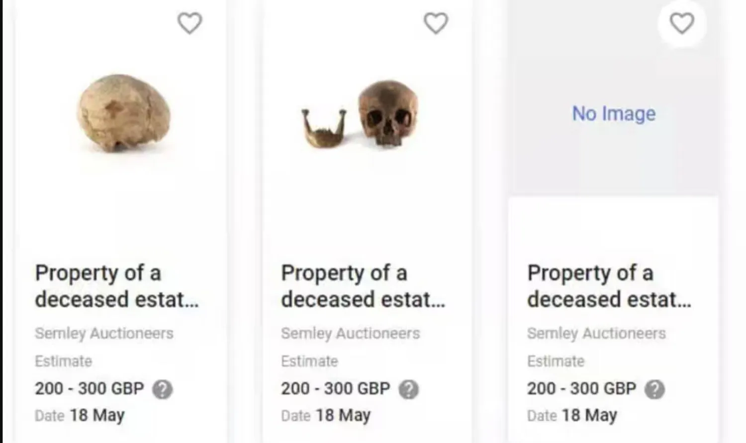 بعض الجماجم المُدرجة من قِبل مزادات «سيملي» (الغارديان)