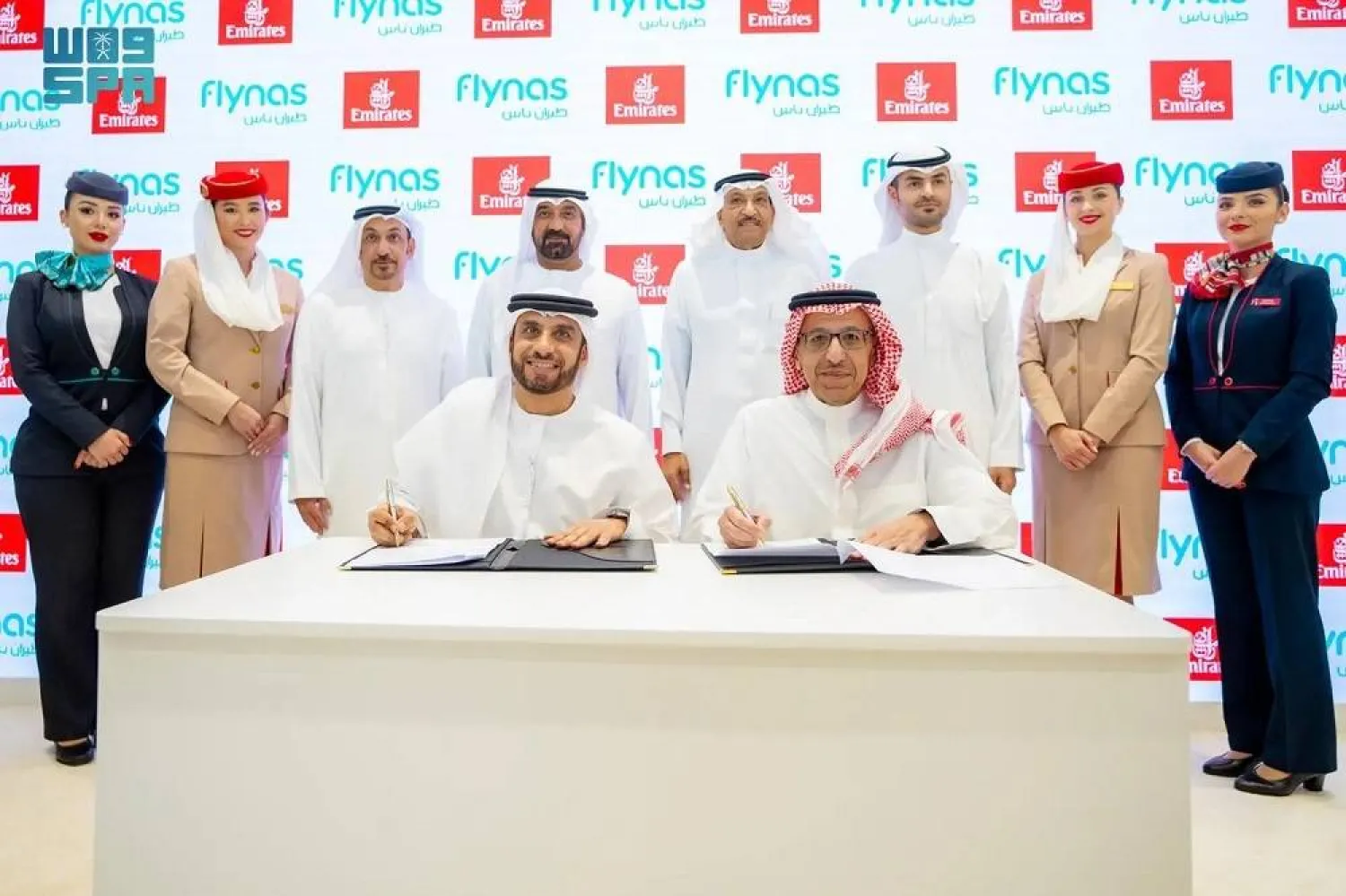 Emirates and Saudi Arabia’s flynas sign an expanded two-way interline partnership with plans to open up connections and more travel choices for flynas customers via Dubai. (SPA)