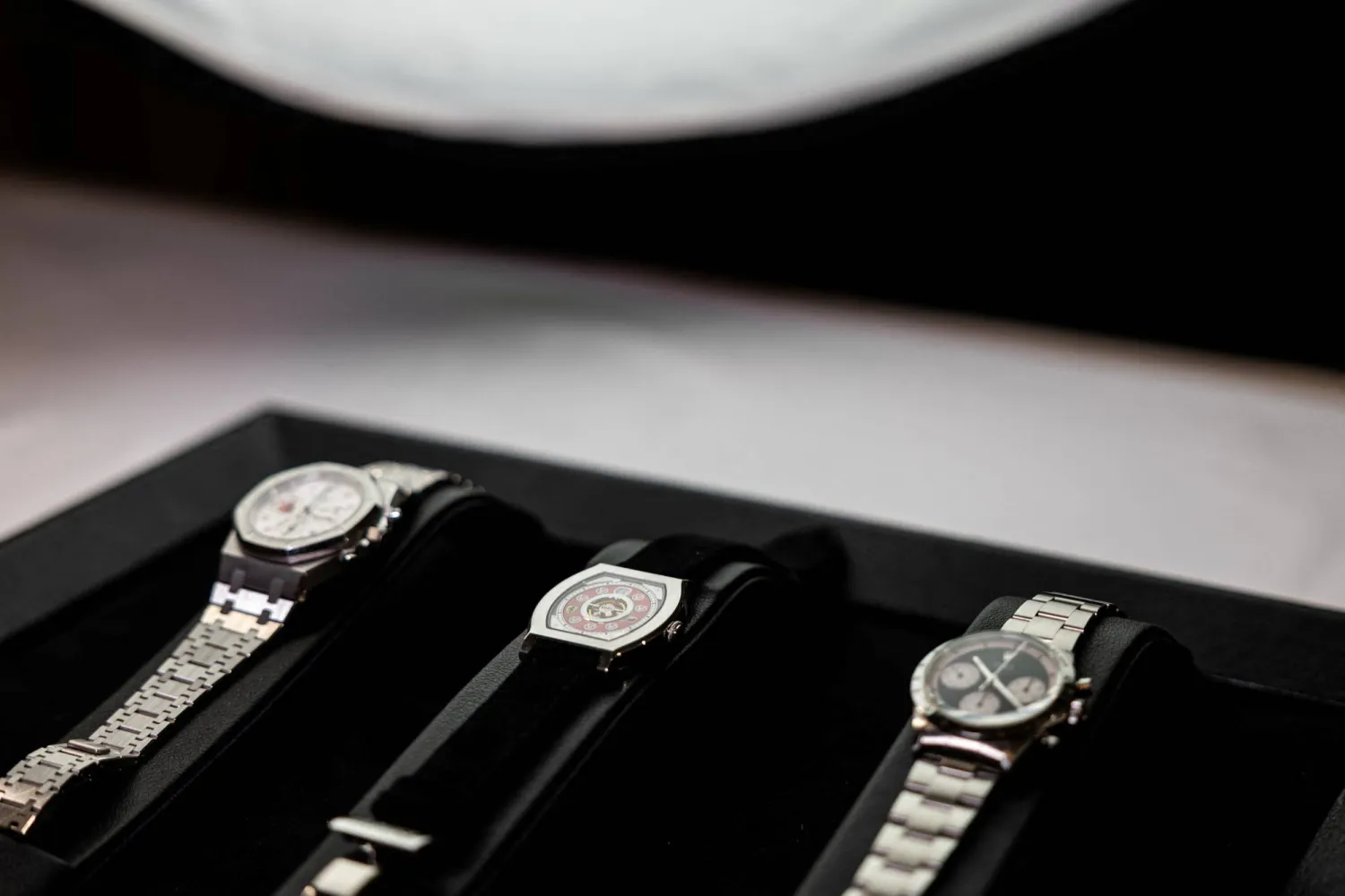Watches from the collection of former Formula 1 driver Michael Schumacher are displayed ahead of auction, during a Christie's media preview in Geneva, Switzerland, May 9, 2024. REUTERS/Pierre Albouy