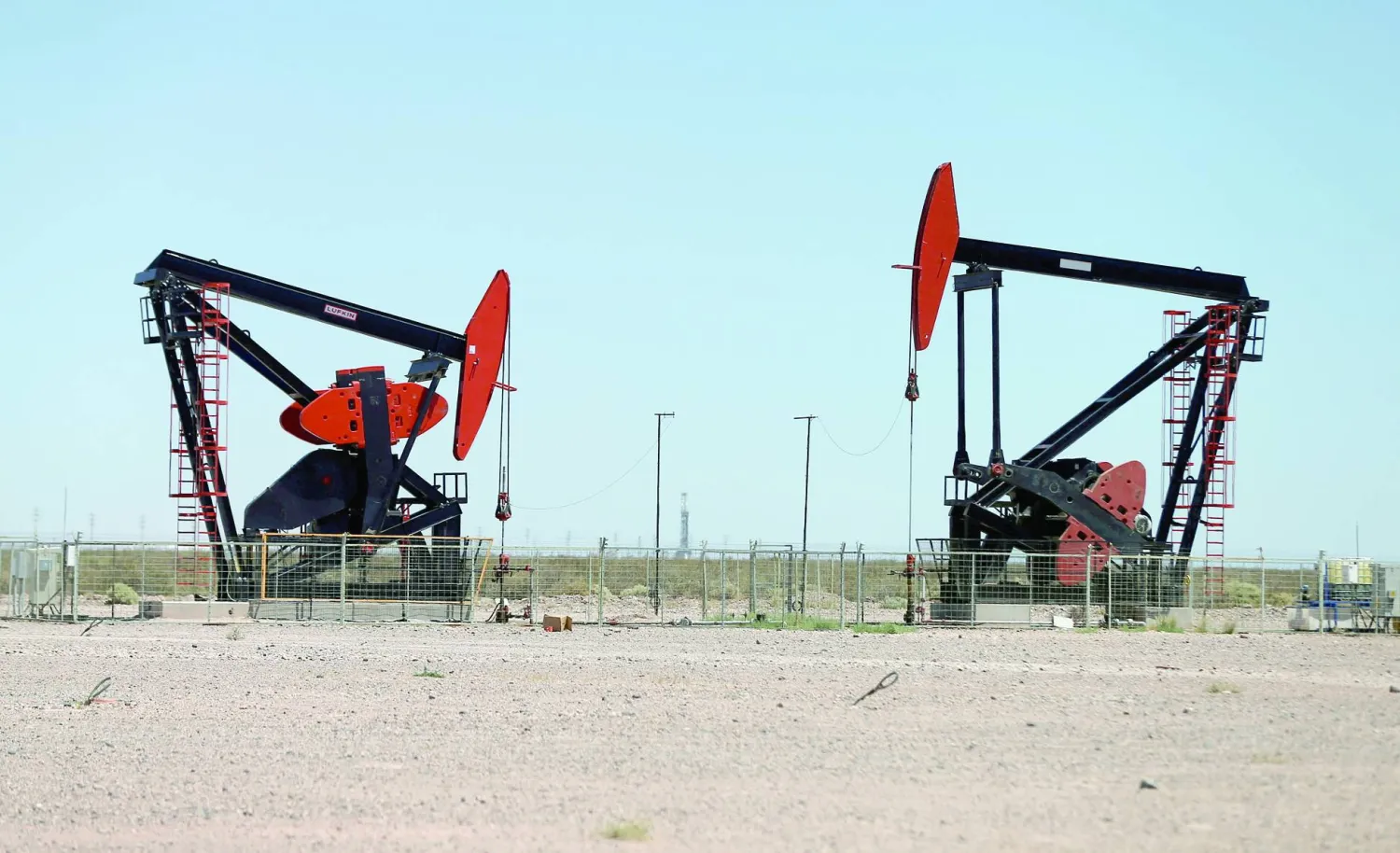 FILE PHOTO: Oil pump jacks are seen at the Vaca Muerta shale oil and gas deposit in the Patagonian province of Neuquen, Argentina, January 21, 2019.  REUTERS/Agustin Marcarian/File Photo