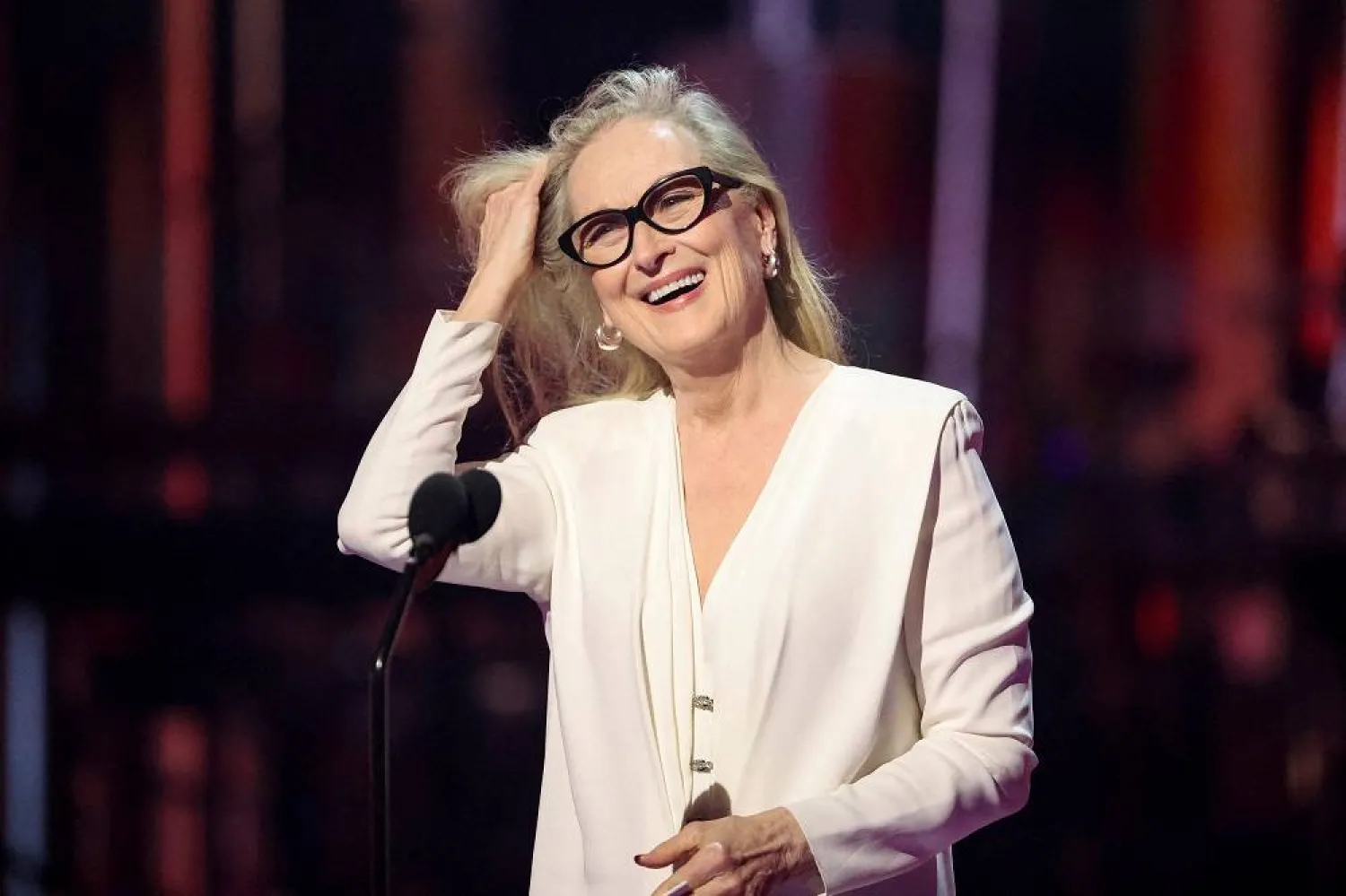 Meryl Streep gestures during the iHeartRadio Music Awards at Dolby Theater in Los Angeles, California, US, April 1, 2024. (Reuters)