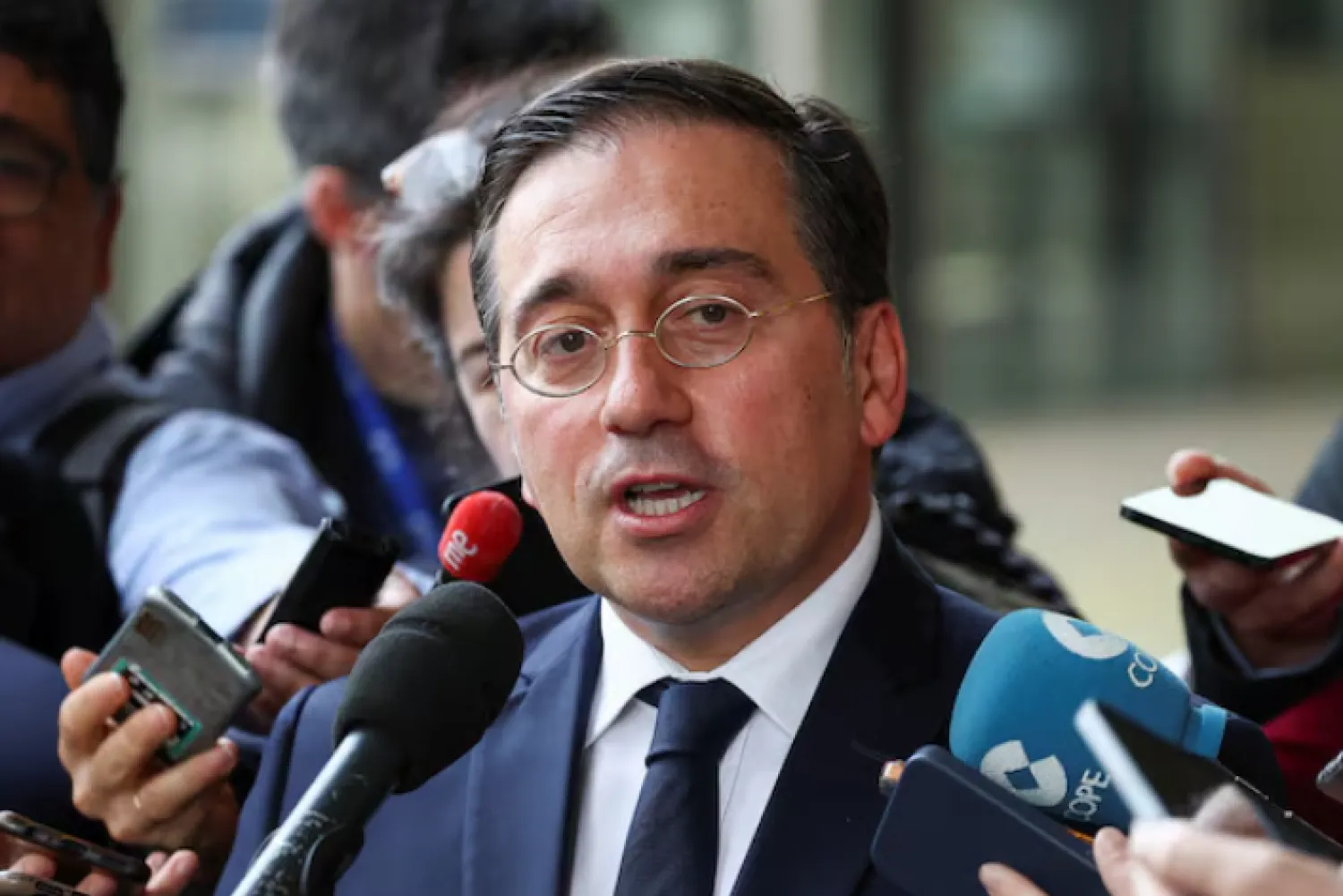 Spanish Foreign Minister Jose Manuel Albares speaks to the media, on the day of a meeting to discuss the post-Brexit future of Gibraltar, at the European Commission in Brussels, Belgium, April 12, 2024. REUTERS/Yves Herman/ File Photo Purchase Licensing Rights