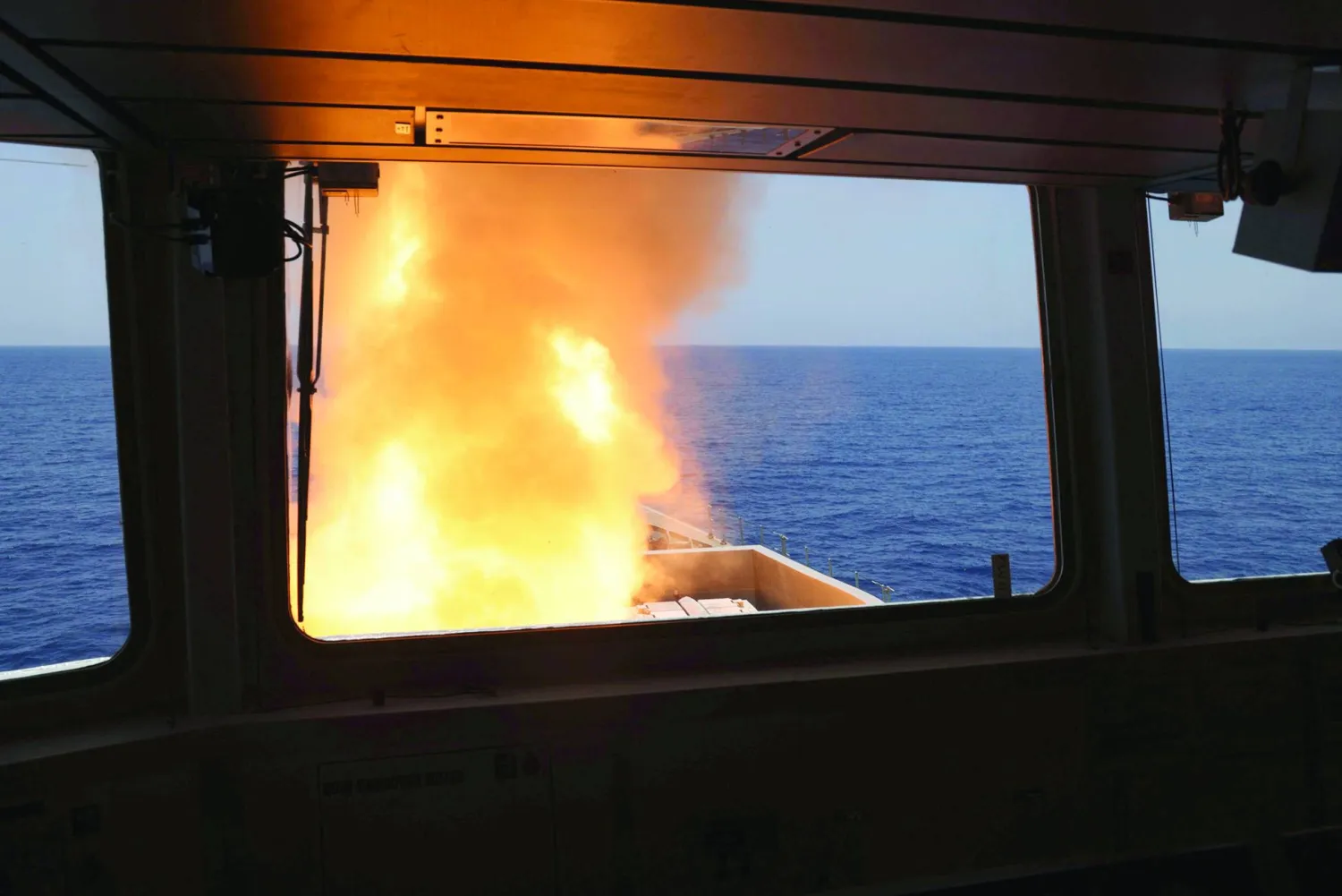 In this photo provided by the Ministry of Defense (MoD), a Sea Viper missile is  launched from HMS Diamond to shoot down a missile fired by the Iranian-backed Houthis from Yemen, Wednesday, April 24, 2024. Yemen’s Houthi rebels fired a large barrage of drones and missiles targeting shipping in the Red Sea Wednesday. (LPhot Chris Sellars/MoD Crown copyright via AP)
