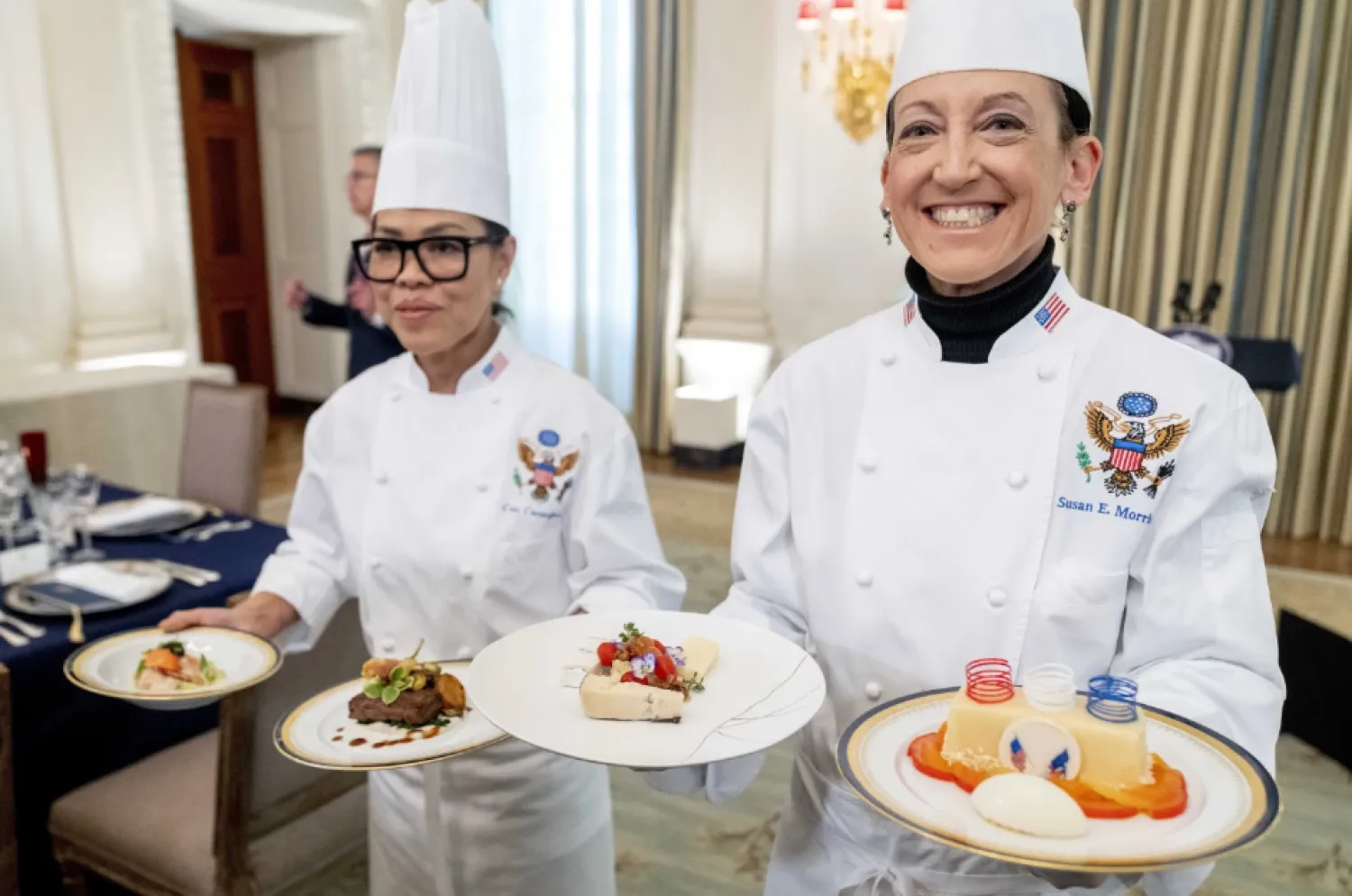  Demale chef duo of Cris Comerford and Susie Morrison who take care of the culinary diplomacy at the White House - The AP