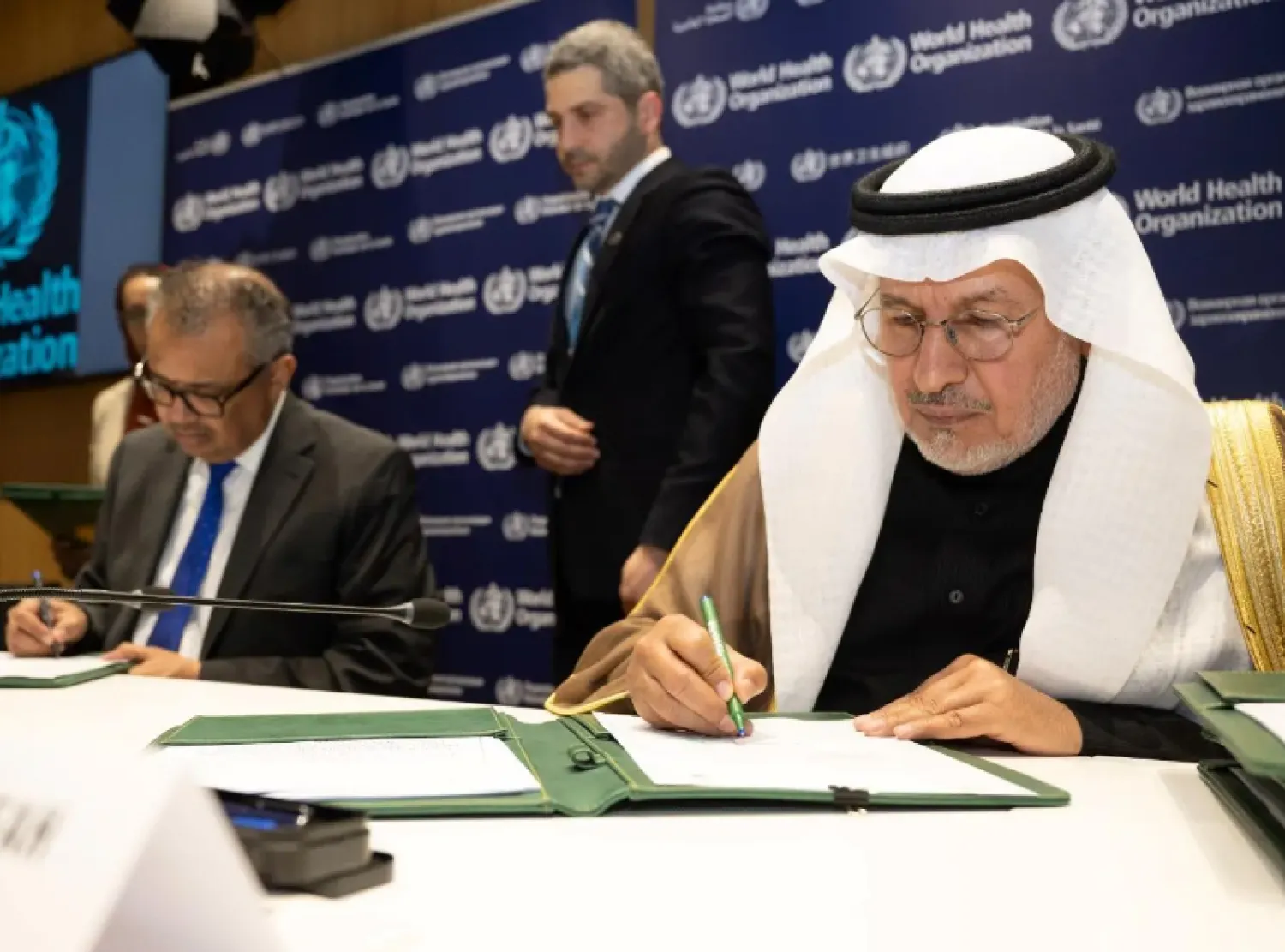 The five agreements were signed by Advisor at the Royal Court and KSrelief Supervisor General Dr. Abdullah bin Abdulaziz Al Rabeeah and WHO Director-General Dr. Tedros Adhanom Ghebreyesus, in the presence of Saudi Arabia's Permanent Representative to the UN in Geneva Ambassador Abdulmohsen bin Khothaila - SPA
