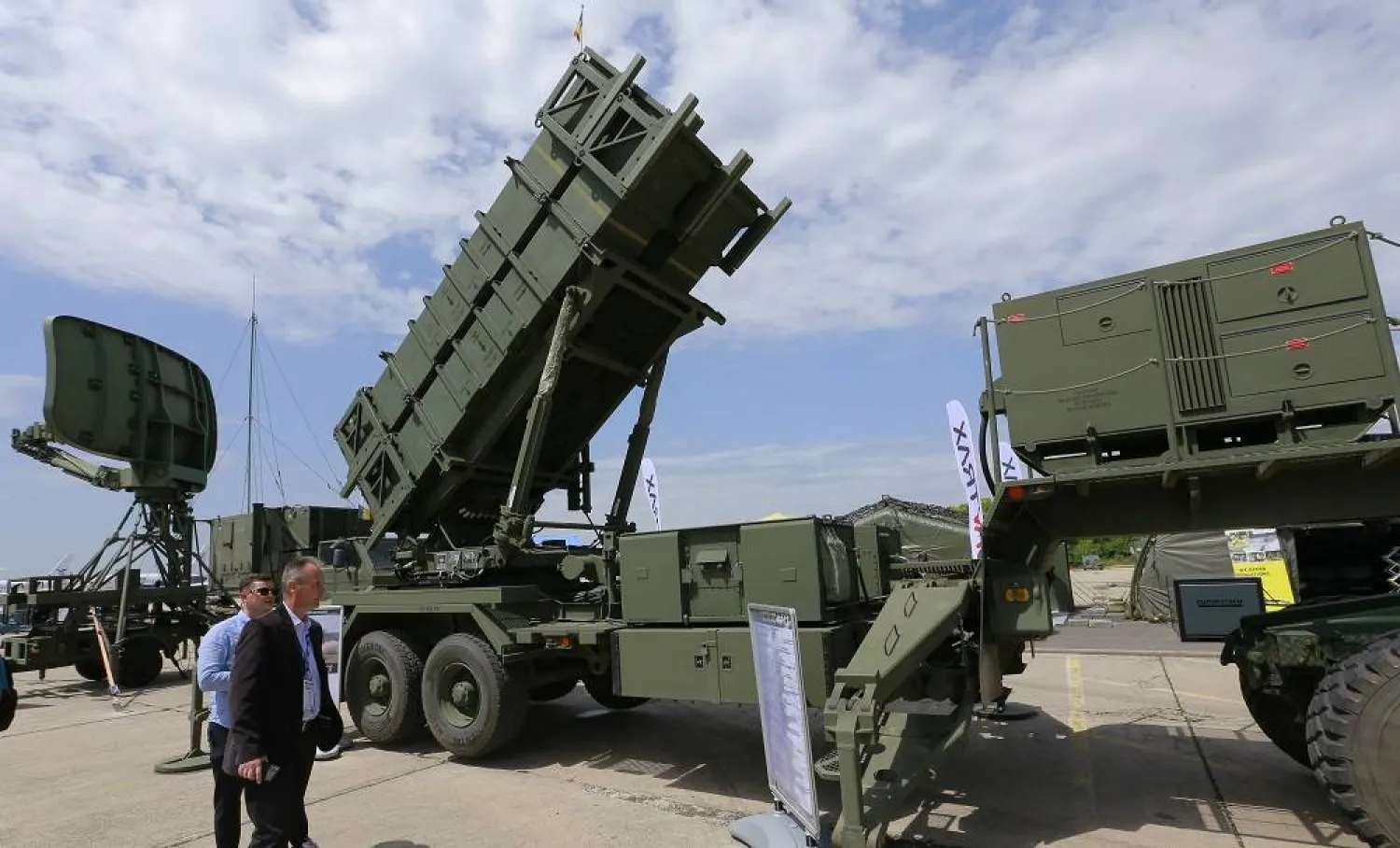 Visitors check US-made Patriot surface-to-air missile system during the first day of the Black Sea Defense & Aerospace Exhibition 2024 (BSDA'24) in Bucharest, Romania, 22 May 2024. (EPA)