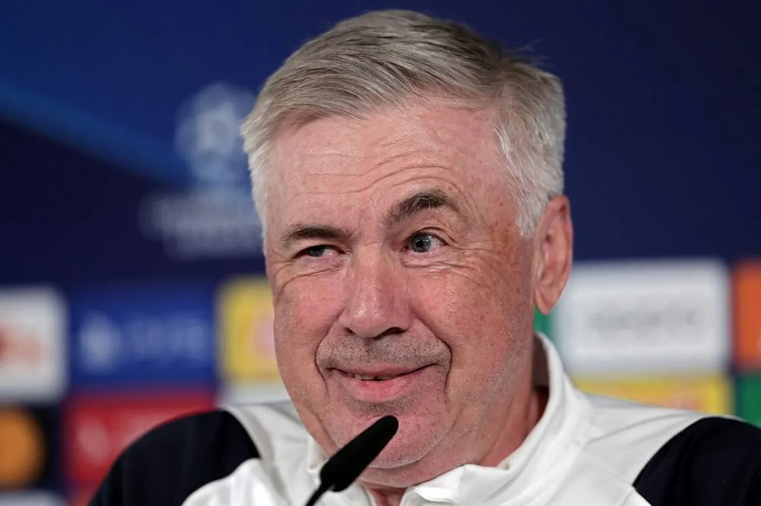 Real Madrid's Italian coach Carlo Ancelotti gives a press conference at the Santiago Bernabeu stadium in Madrid on May 27, 2024 ahead of their Champions League final football match against Borussia Dortmund. (AFP)