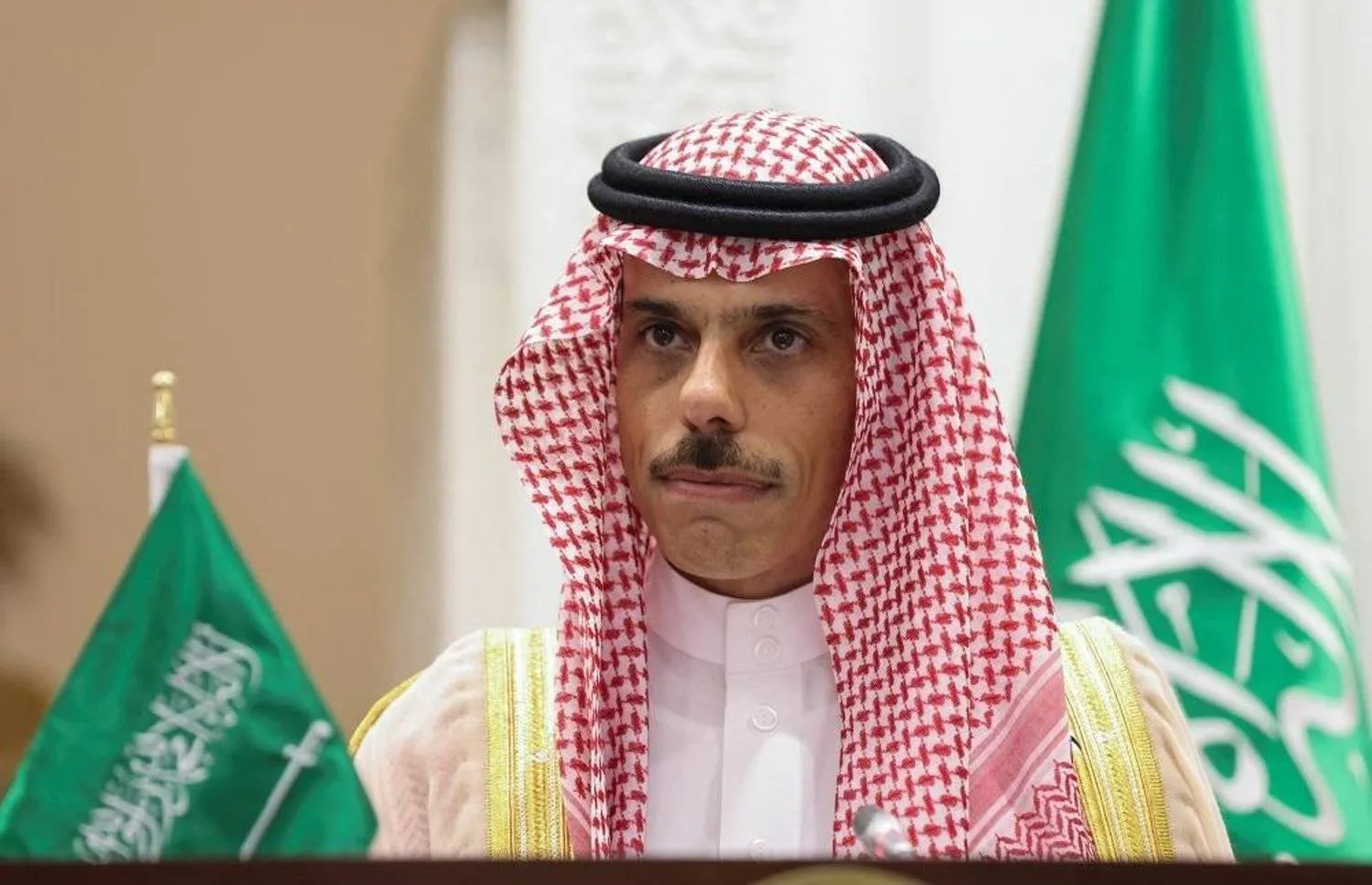 Saudi Foreign Minister Prince Faisal bin Farhan bin Abdullah attends a press conference in Riyadh, Saudi Arabia, August 17, 2023. (Reuters)