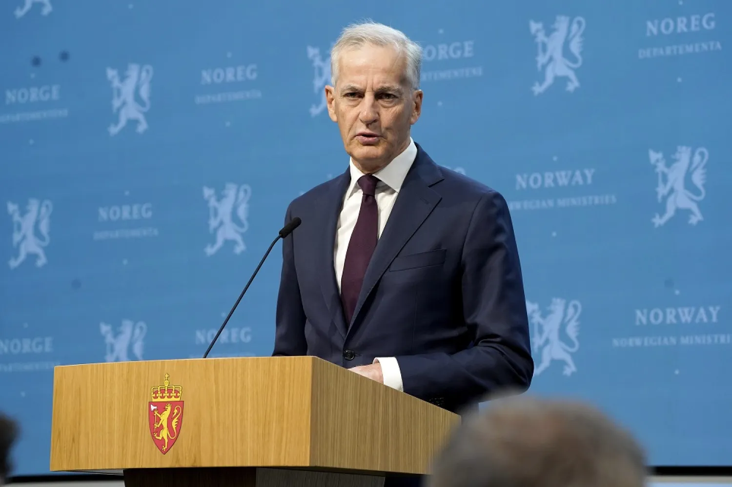Norway's Prime Minister Jonas Gahr Støre speaks during a news conference in Oslo, Norway, Wednesday, May 22, 2024. (Erik Flaaris Johansen/NTB Scanpix via AP) 