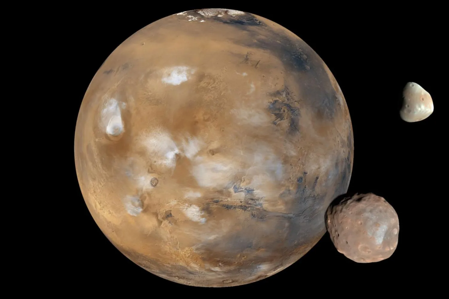 Gökbilimciler, Phobos (aşağıda) ve Deimos'un geçmişini uzun zamandır öğrenmeye çalışıyor (NASA)