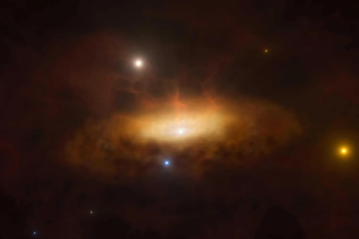 SDSS1335+0728'in merkezindeki kara delik, Güneş'in 1 milyon katı kütleye sahip (Avrupa Güney Gözlemevi/M. Kornmesser)