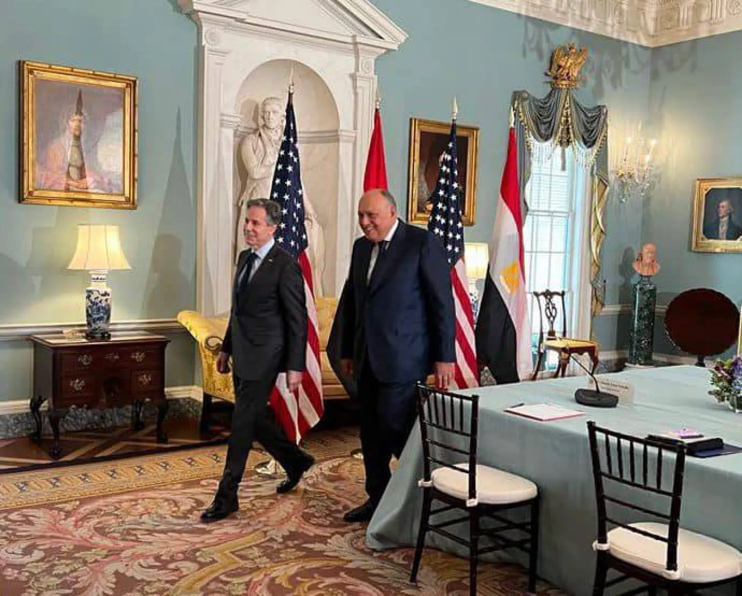 وزير الخارجية المصري سامح شكري مع نظيره الأميركي أنتوني بلينكن في واشنطن (أرشيفية - الخارجية المصرية)