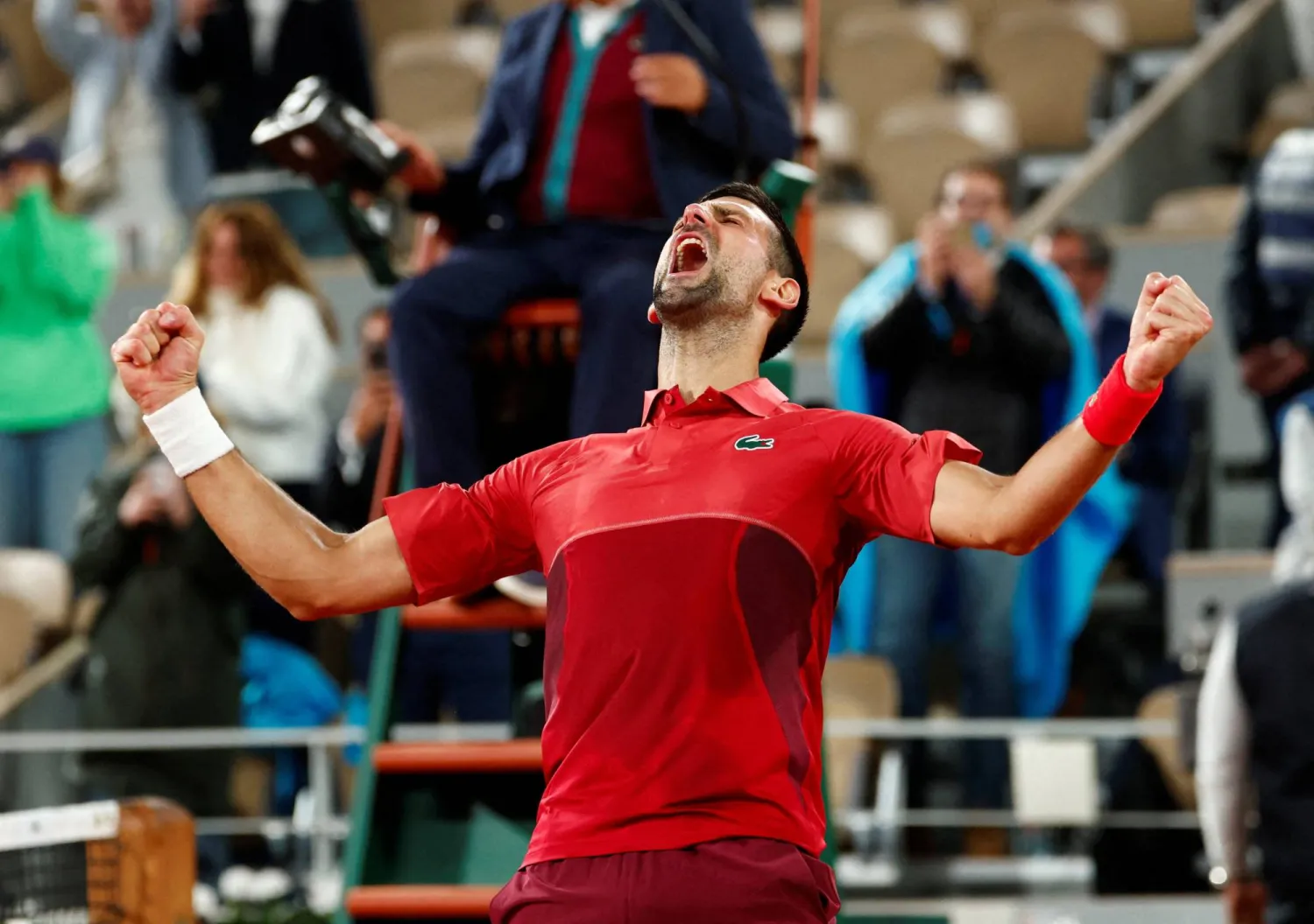 Tennis - French Open - Roland Garros, Paris, France - June 2, 2024 Serbia's Novak Djokovic celebrates after winning his match against Italy's Lorenzo Musetti REUTERS/Gonzalo Fuentes
