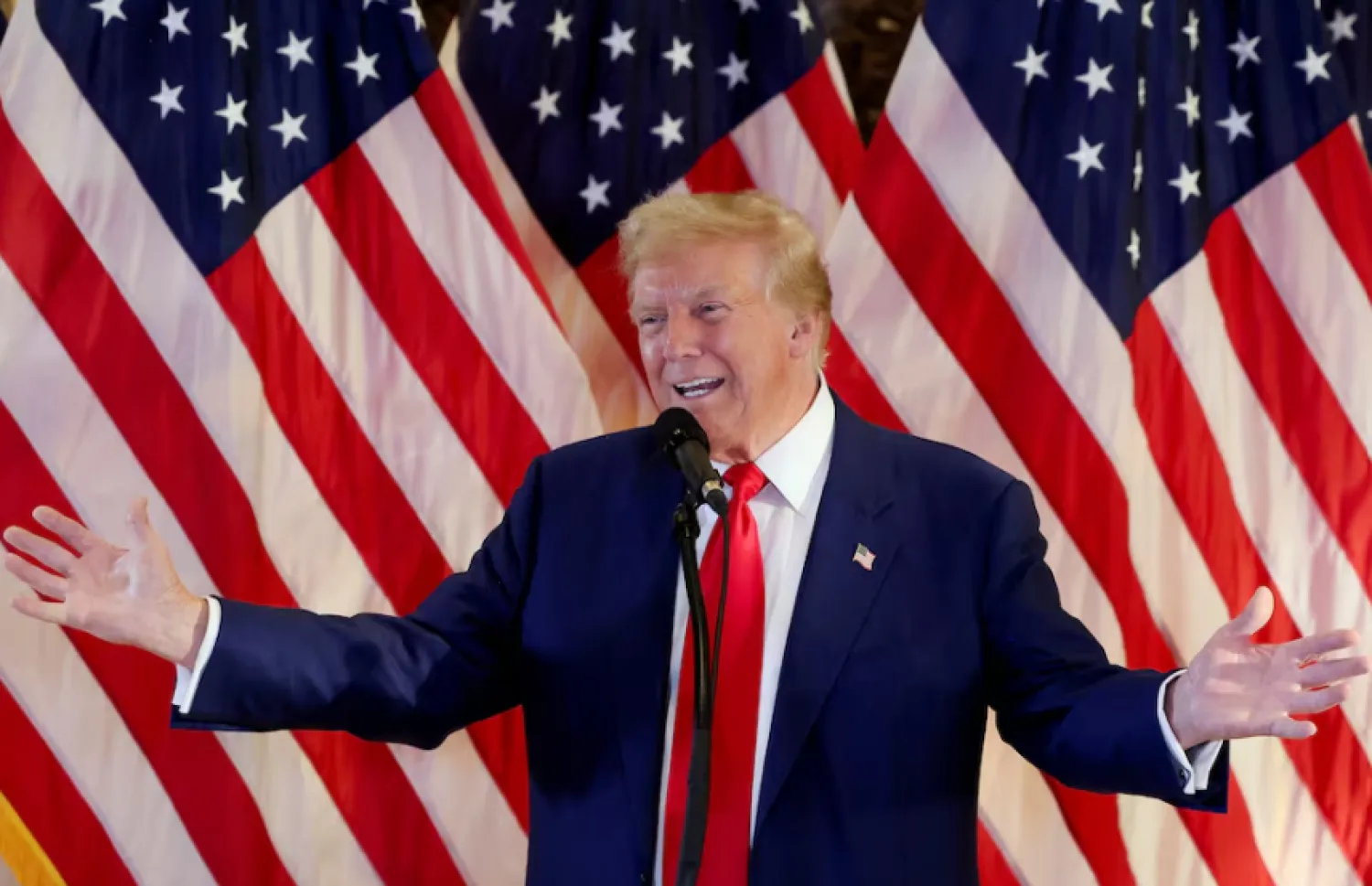 Republican presidential candidate and former US President Donald Trump gestures as he speaks during a press conference at Trump Tower in New York City, US, May 31, 2024. REUTERS/Brendan McDermid/File Photo Purchase Licensing Rights