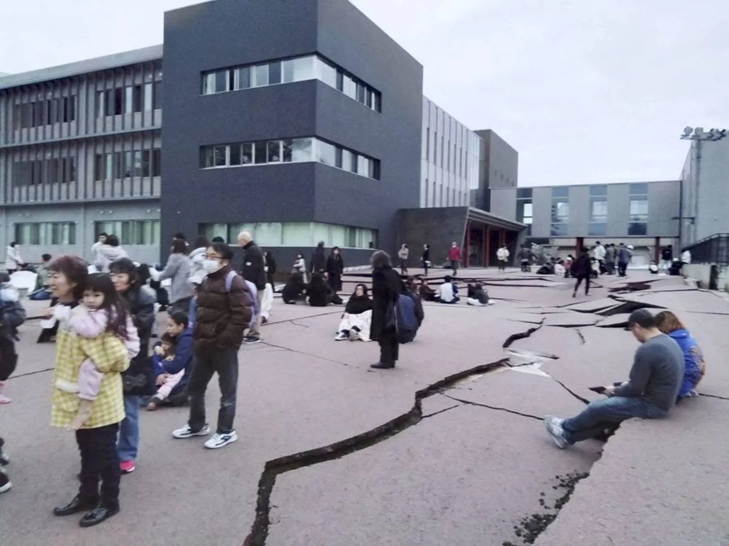 Road cracks caused by an earthquake is seen in Wajima, Ishikawa prefecture, Japan January 1, 2024, in this photo released by Kyodo. (Kyodo via Reuters)
