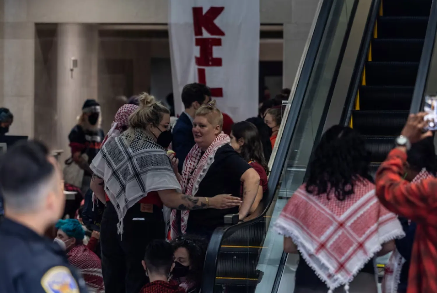 Pro-Palestinian protesters occupy the building lobby of the Israeli consulate, calling for a ceasefire in Gaza amid the ongoing conflict between Israel and Hamas, in downtown San Francisco, California, US, June 3, 2024. REUTERS/Carlos Barria Purchase Licensing Rights