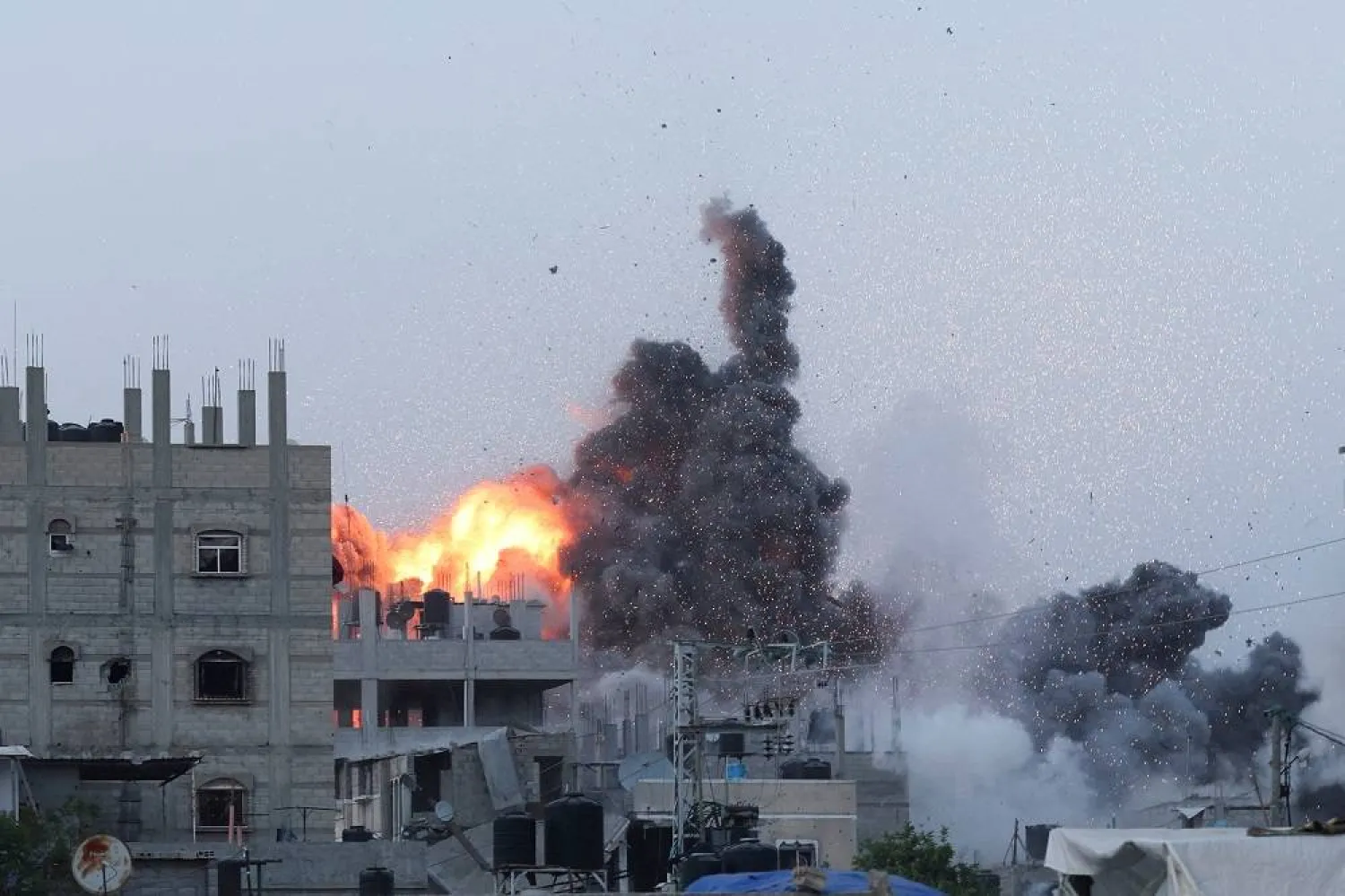 Smoke and flames rise during an Israeli air strike in central Gaza Strip, June 3, 2024. (Reuters)