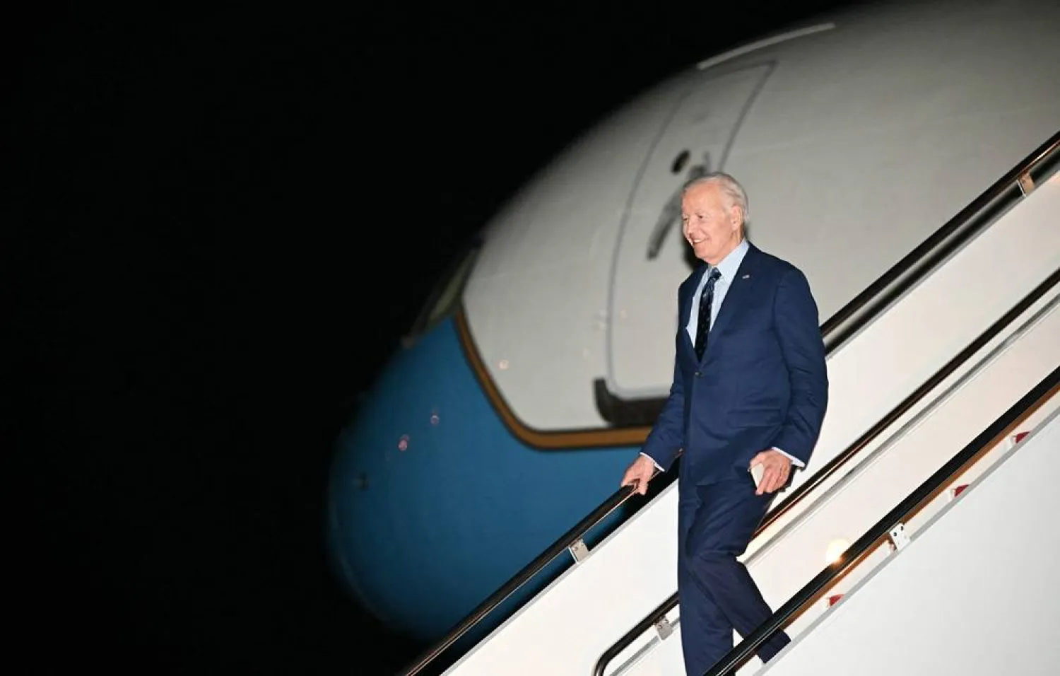 US President Joe Biden steps off Air Force One upon arrival at Joint Base Andrews in Maryland on June 3, 2024. (AFP) 
