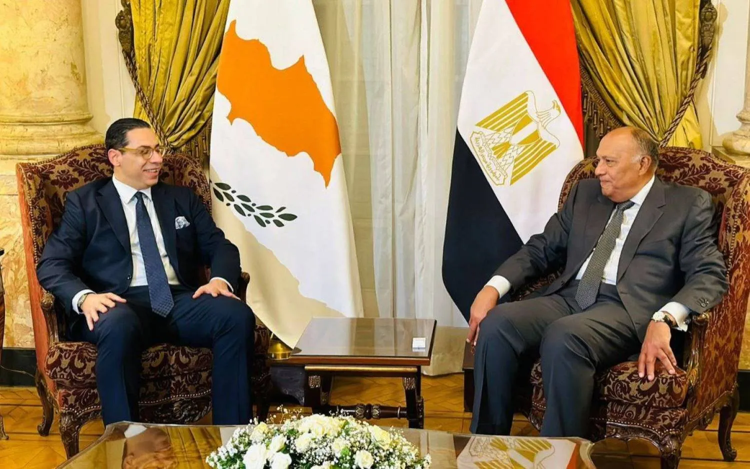 Egypt’s Foreign Minister Sameh Shoukry and his Cypriot counterpart Constantinos Kombos hold talks in Cairo (Egyptian Foreign Ministry)