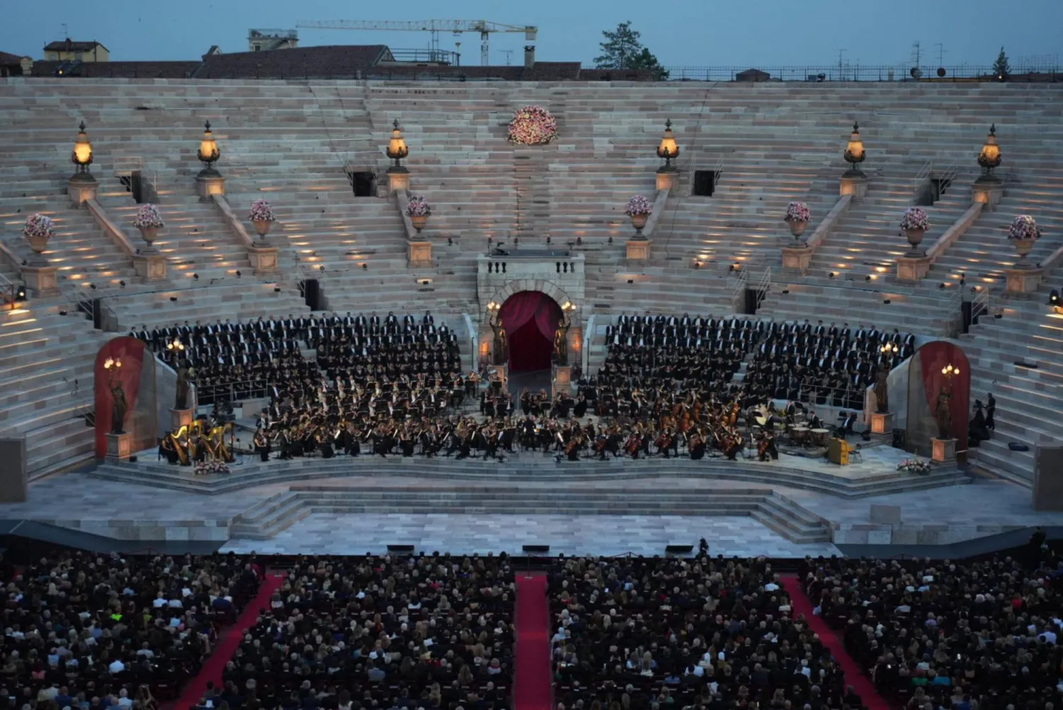 A handout picture, provided by Arena di Verona Foundation Press Office, shows a moment of the celebratory evening for 'La Grande Opera Italiana Patrimonio dell'Umanita' (The Great Italian Opera World Heritage Site), the Arena di Verona, in Verona, Italy, 07 June 2024, conducted by Riccardo Muti.  EPA/Arena di Verona Foundation Press Office HANDOUTEDITORIAL USE ONLY/NO SALES