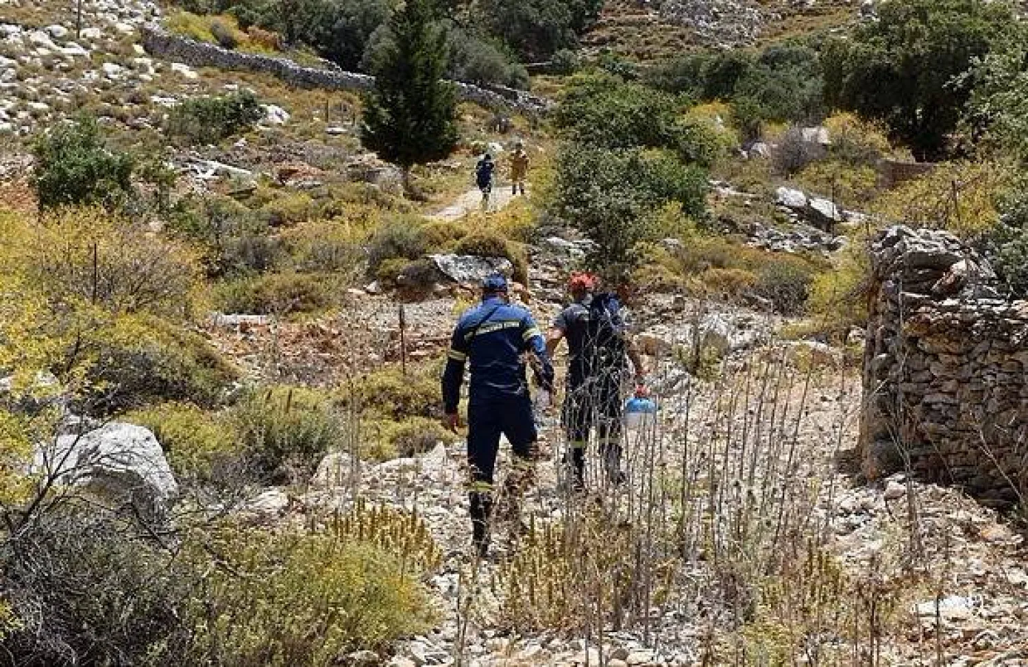 Fire Department officers inspect an area, following the search for missing British TV doctor Michael Mosley. (Reuters)

