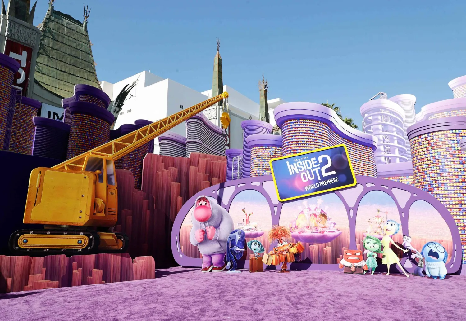 View of the arrival area's purple carpet at the world premiere of Pixar's "Inside Out 2" at El Capitan Theater in Los Angeles, California on June 10, 2024. (Photo by Michael Tran / AFP)