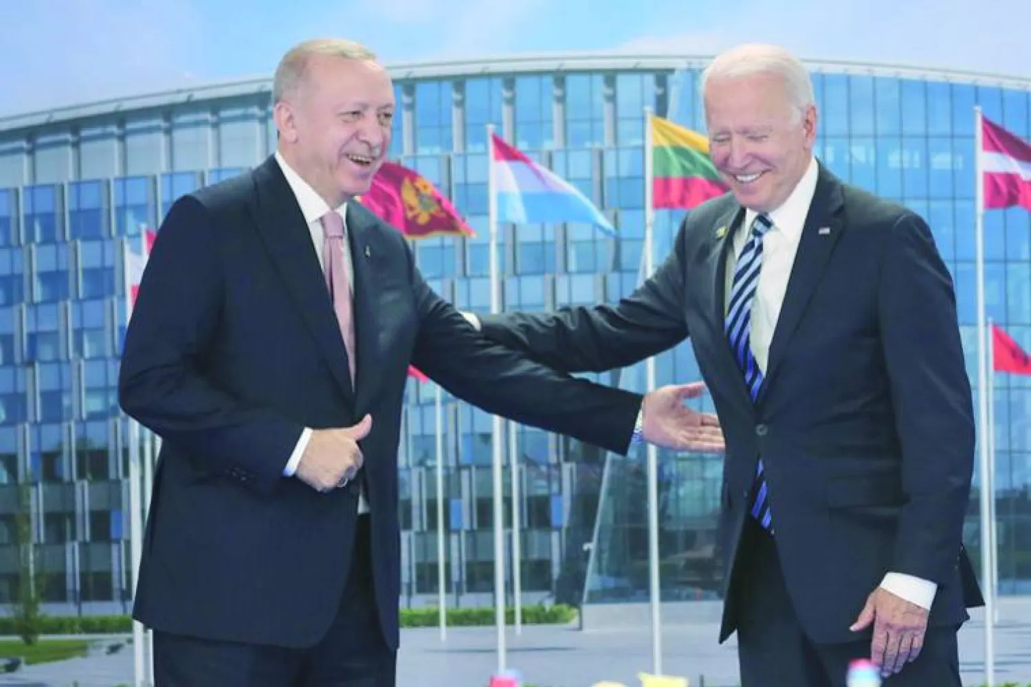 الرئيس التركي رجب طيب إردوغان ونظيره الأميركي جو بايدن في بروكسل في 14 يونيو 2021  (د.ب.أ)